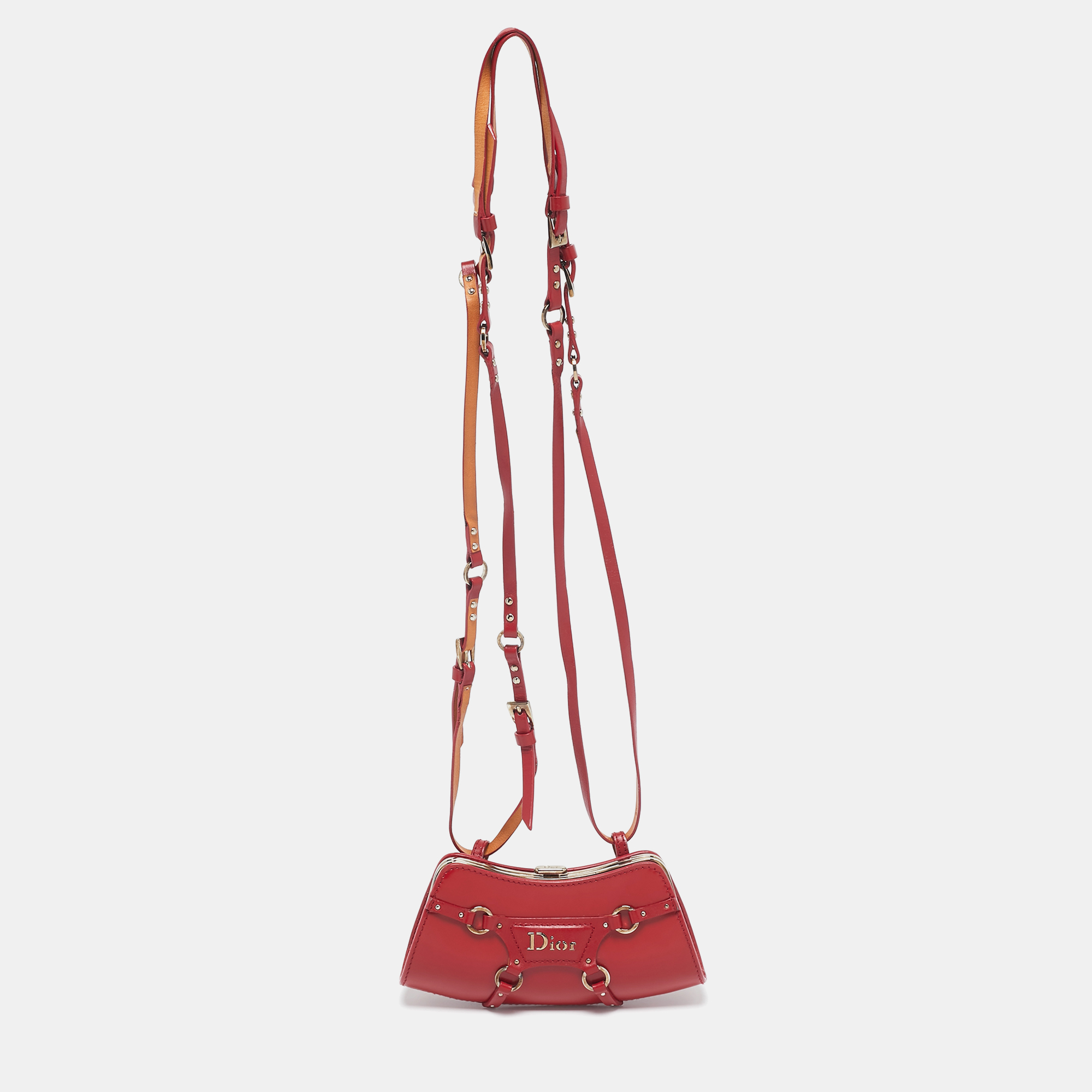 

Dior Red Leather Bondage Crossbody Bag