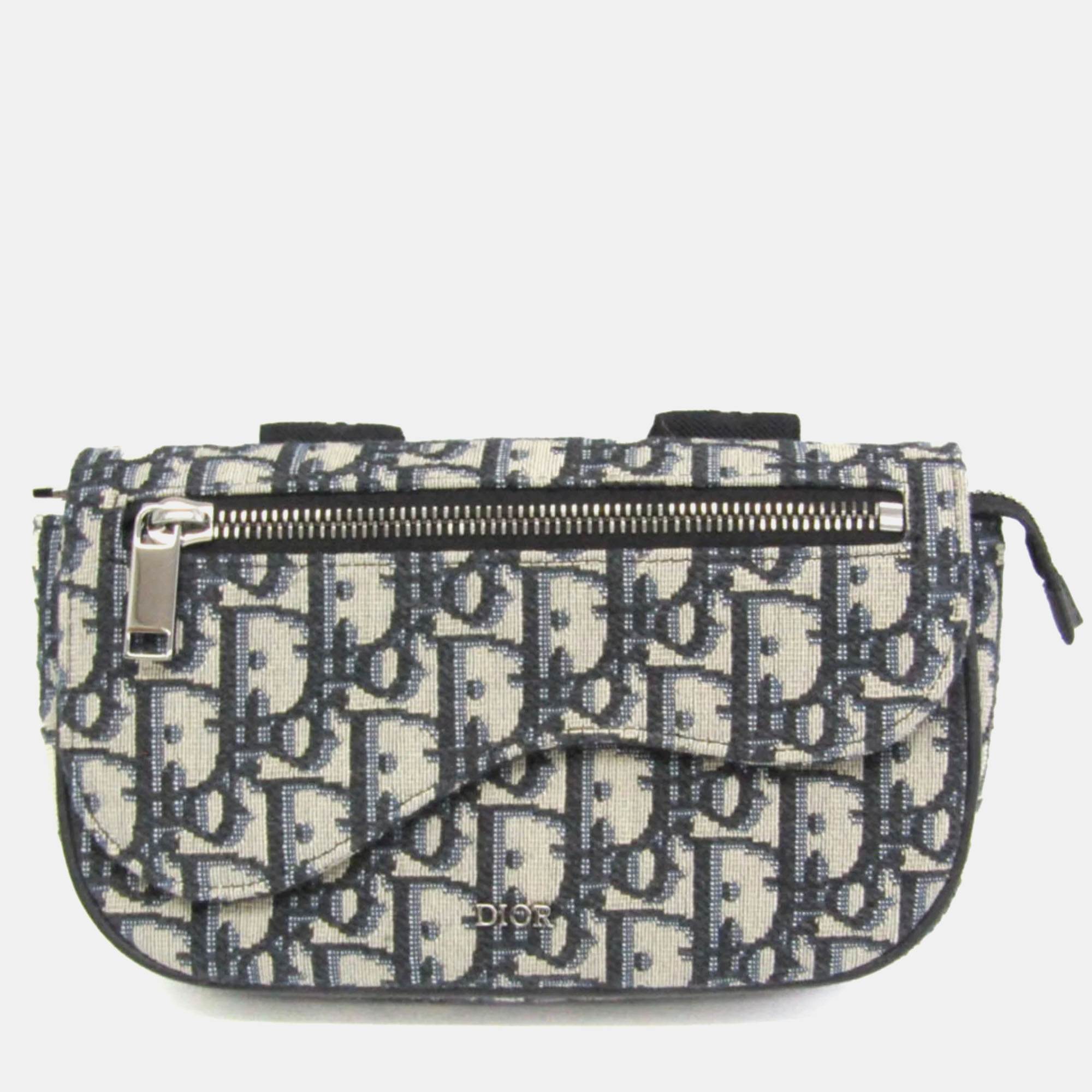 

Dior Cream/Navy Canvas Oblique Clutch Shoulder Bag, Navy blue