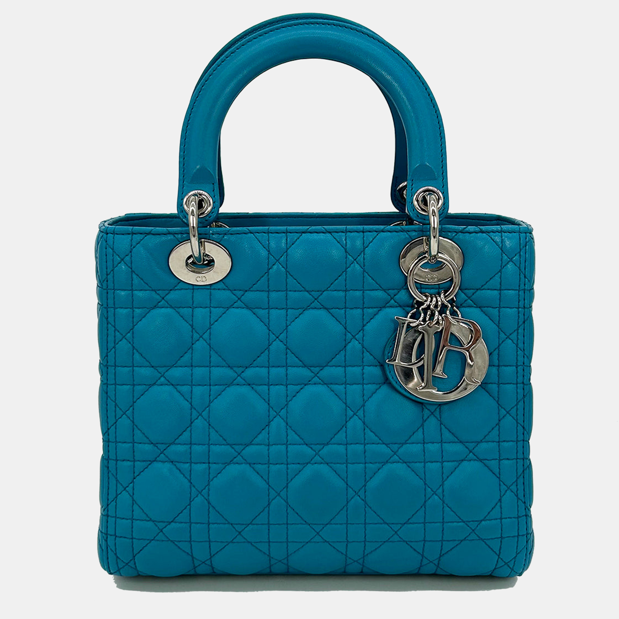 

Christian Dior Teal Leather Cannage Medium Lady Di Bag, Blue