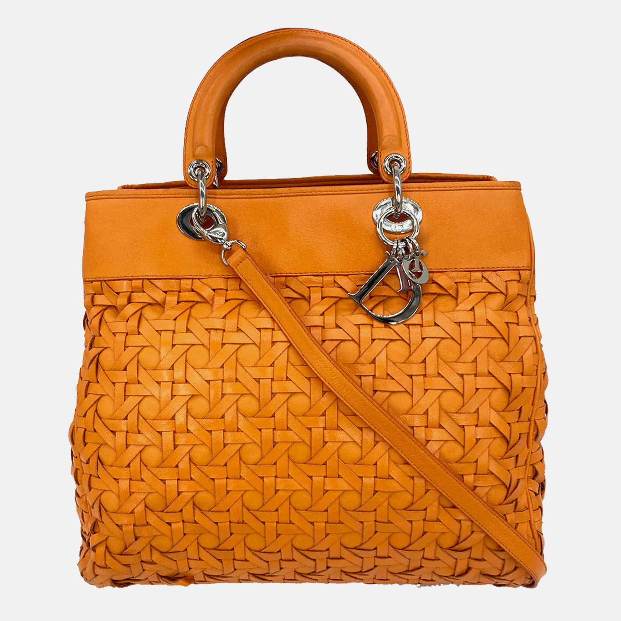 

Christian Dior Woven Leather Orange Lady Dior Avenue Tote