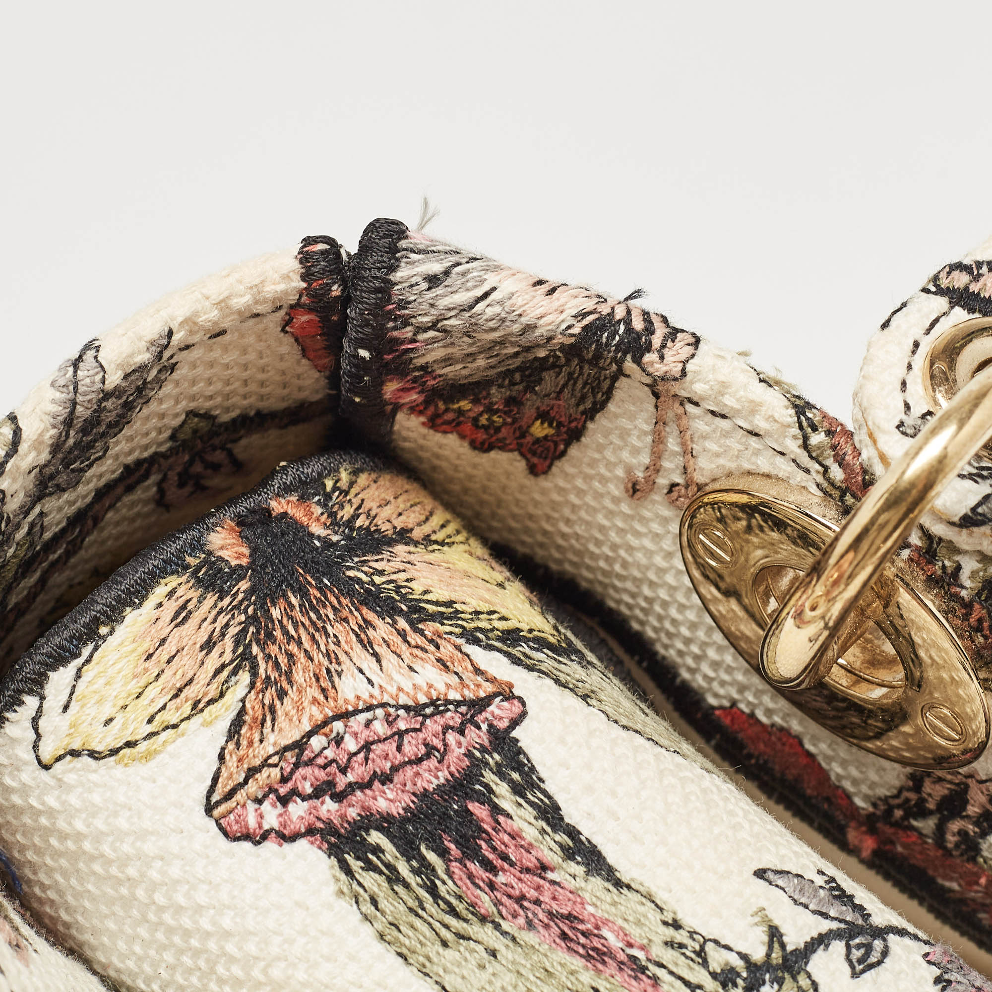 Dior Multicolor Floral Embroidered Canvas Medium Lady D-Lite Tote 