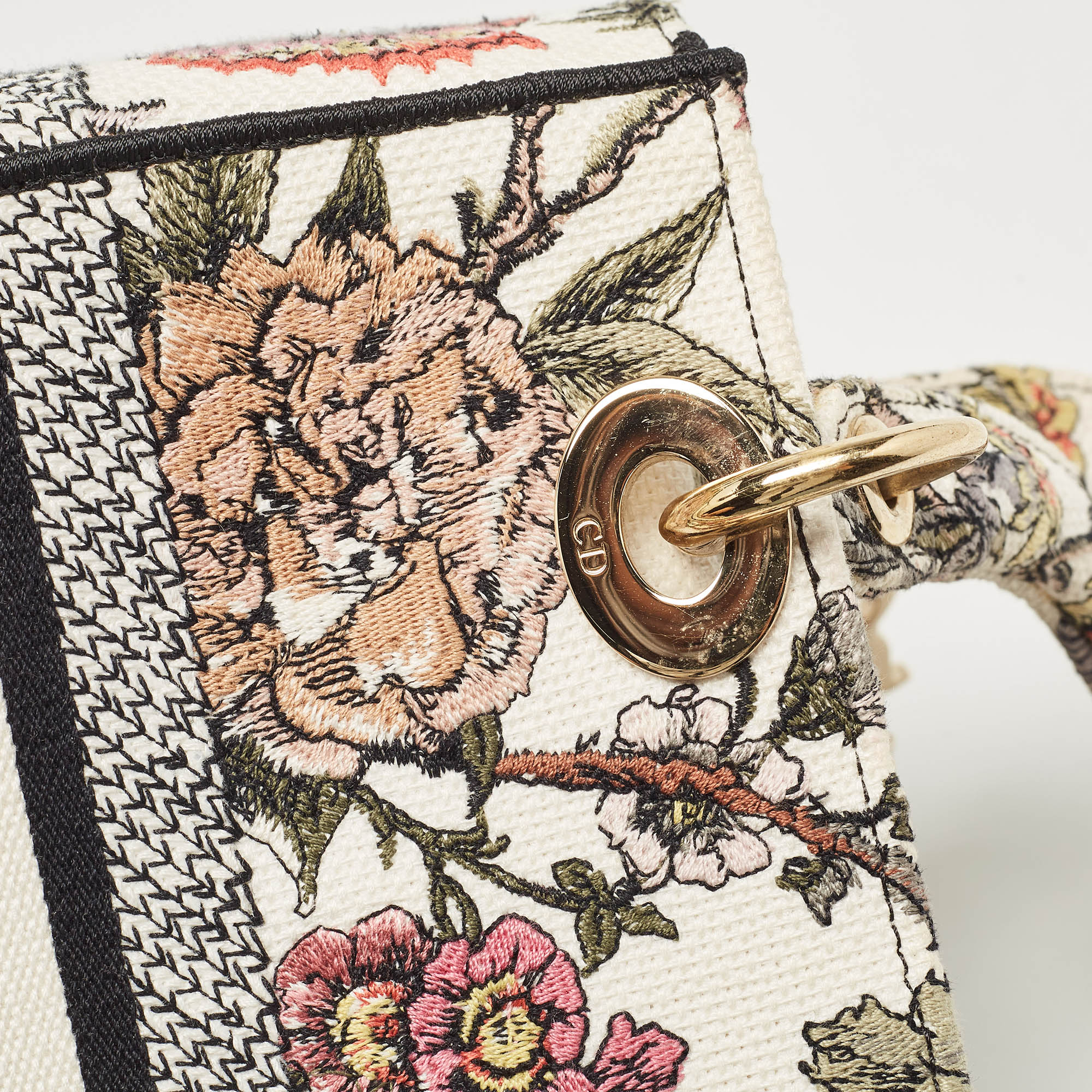 Dior Multicolor Floral Embroidered Canvas Medium Lady D-Lite Tote 