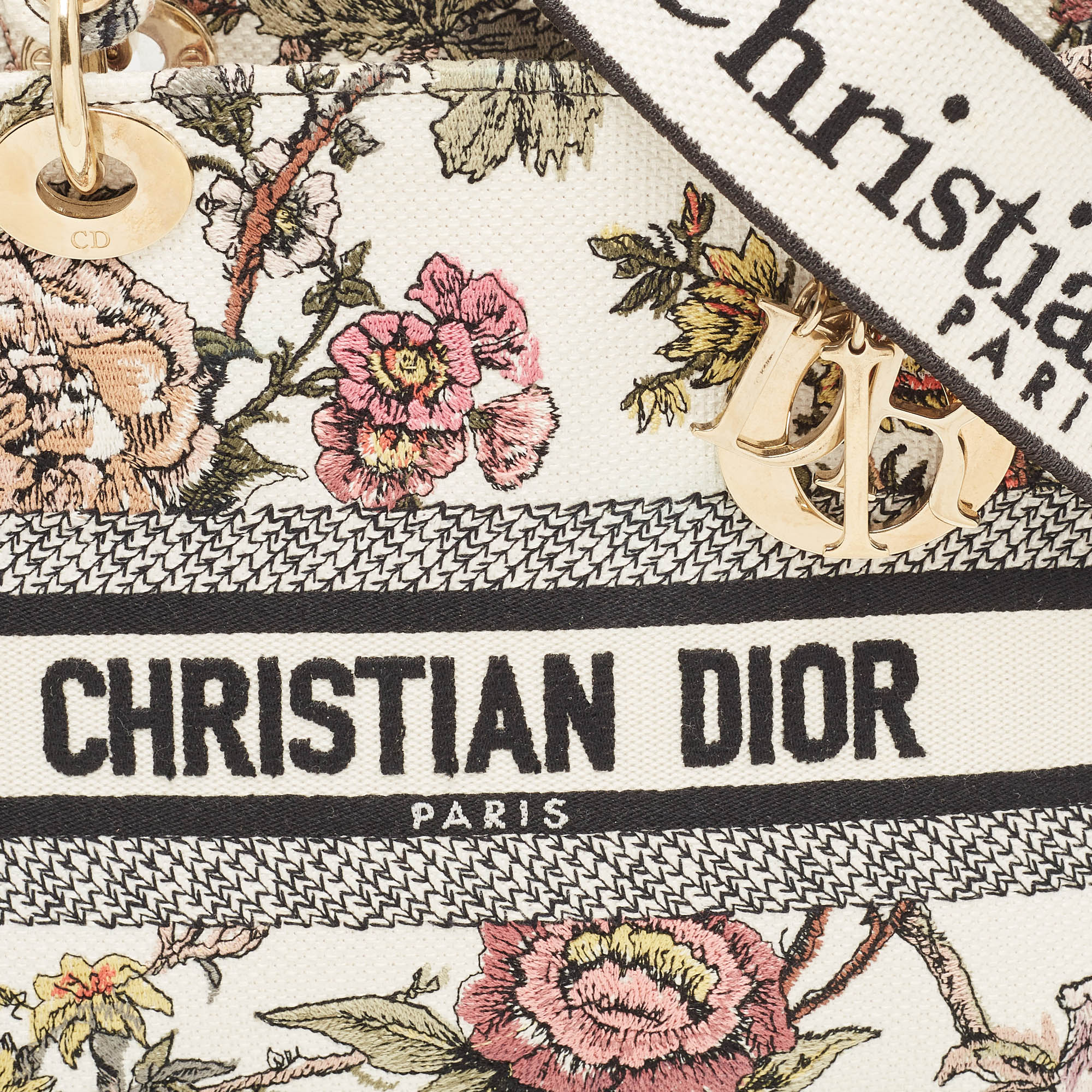 Dior Multicolor Floral Embroidered Canvas Medium Lady D-Lite Tote 