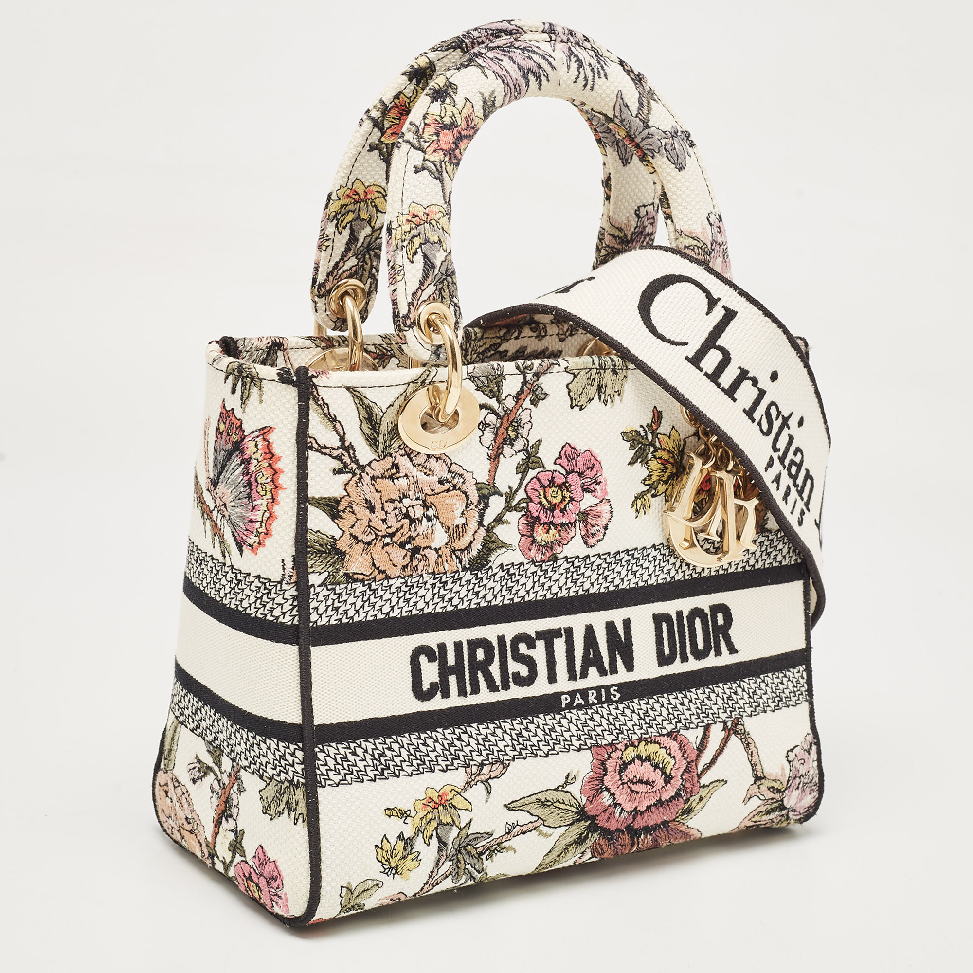 Dior Multicolor Floral Embroidered Canvas Medium Lady D-Lite Tote 