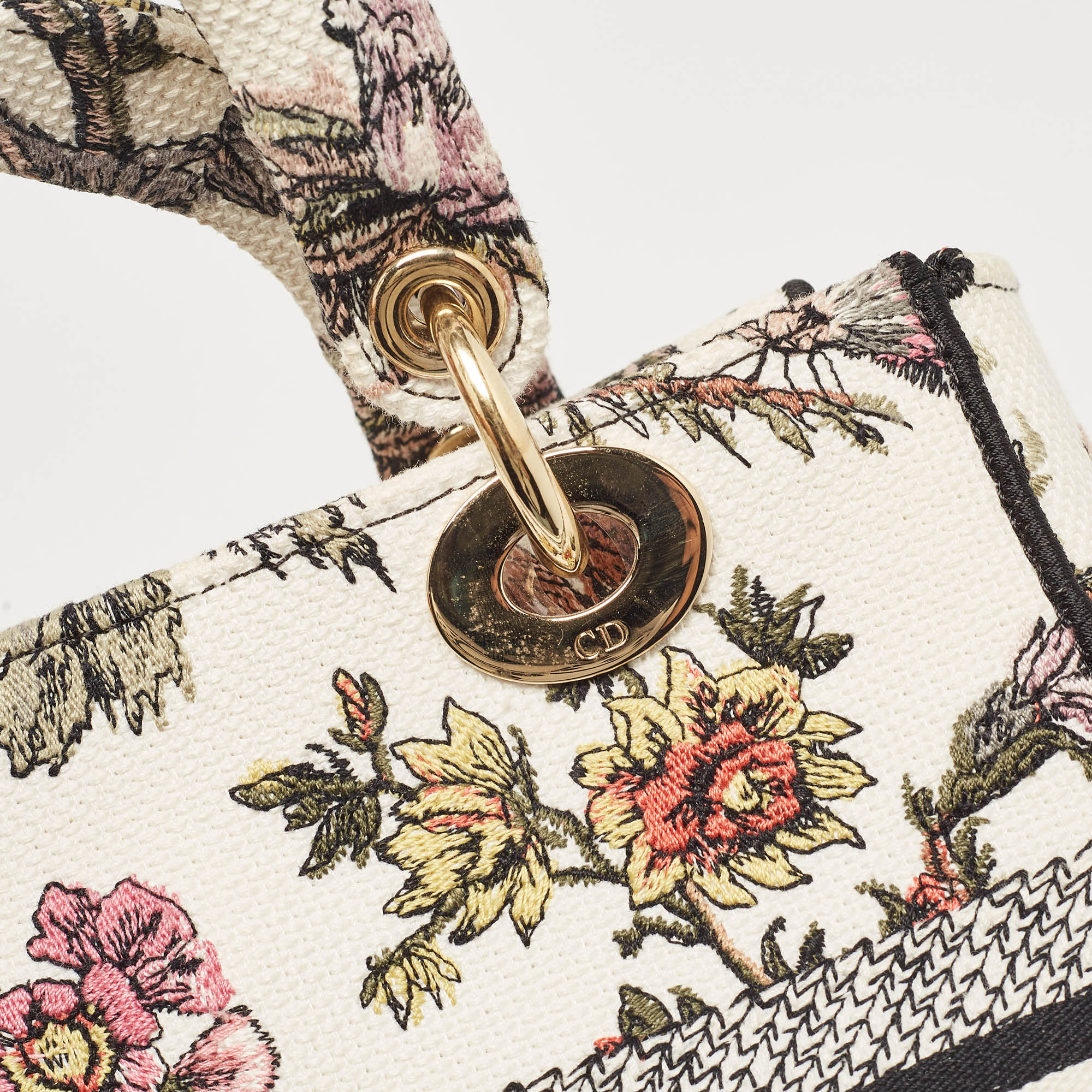Dior Multicolor Floral Embroidered Canvas Medium Lady D-Lite Tote 