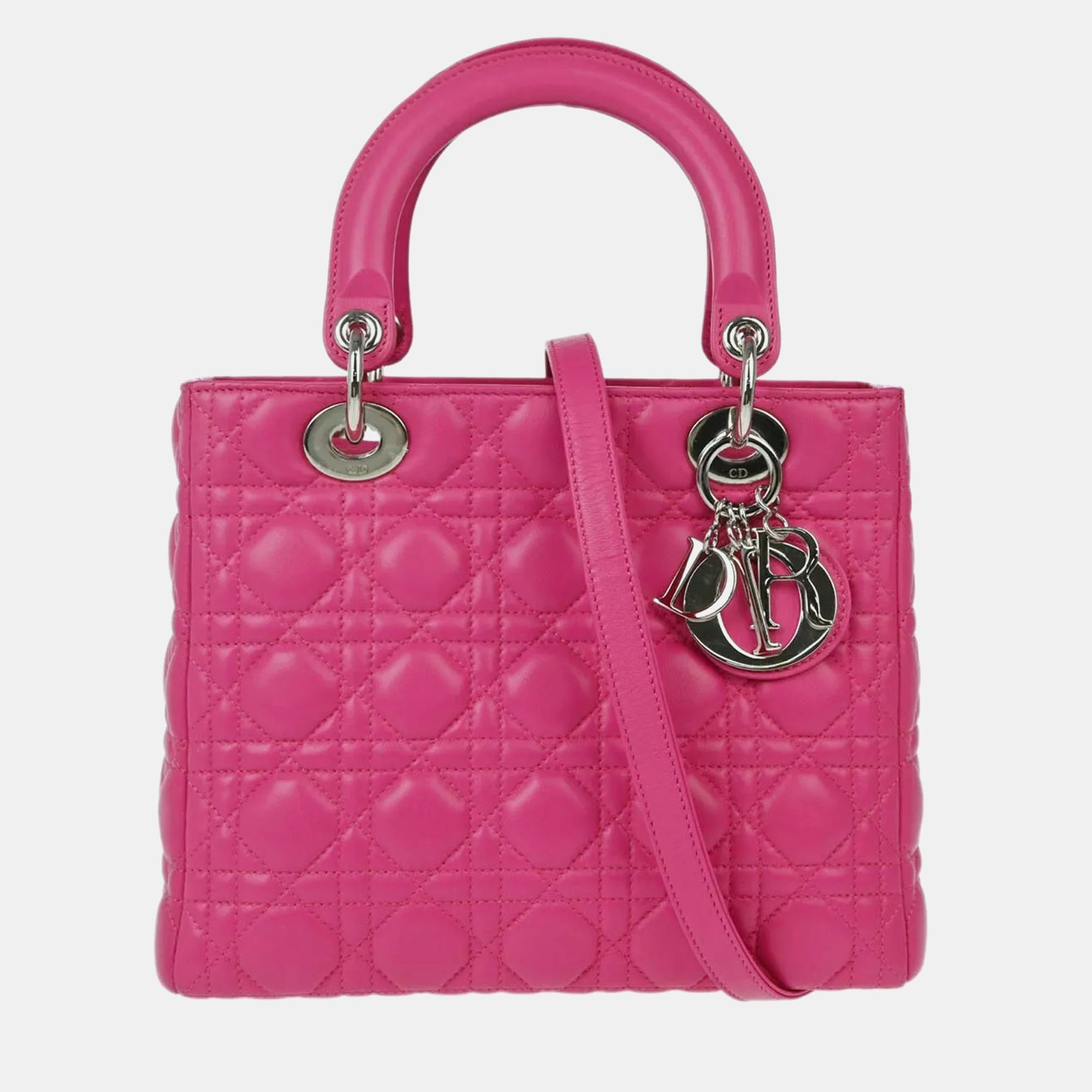 

Christian Dior Pink Lambskin Lady Dior Cannage Handbag