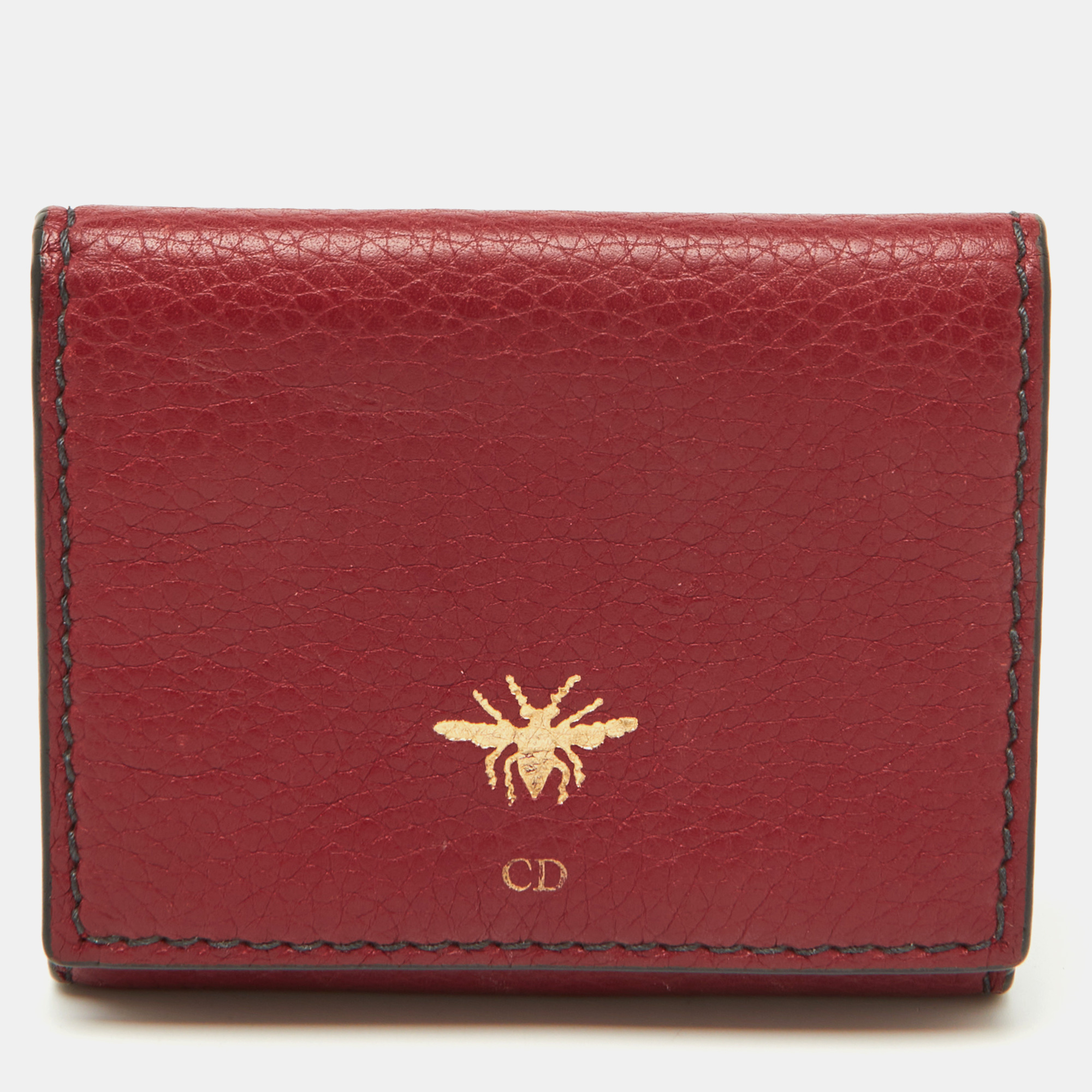 

Dior Burgundy Leather D Bee Flap Bifold Wallet