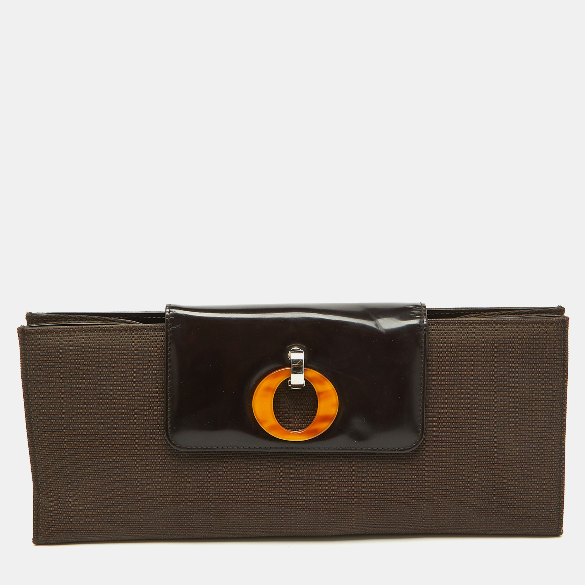 

Dior Dark Brown Canvas and Leather Vintage Flap Clutch