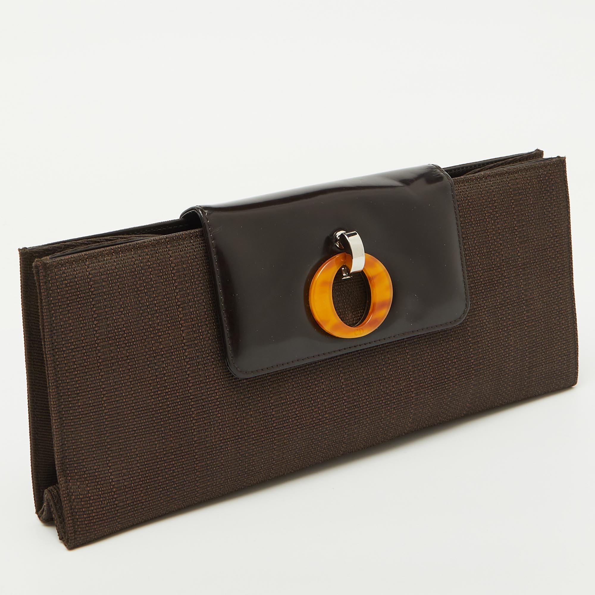 Dior Dark Brown Canvas and Leather Vintage Flap Clutch 