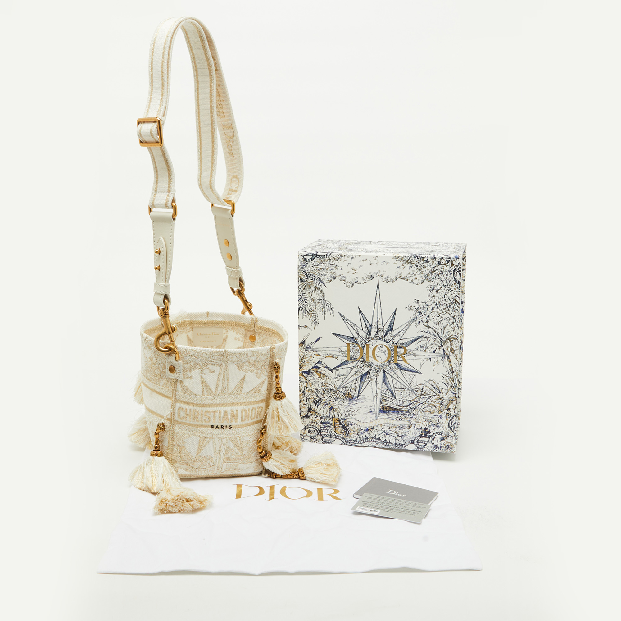 Dior Beige/Gold Rêve d`Infini Embroidery Canvas Small D-Bubble Bucket Bag 