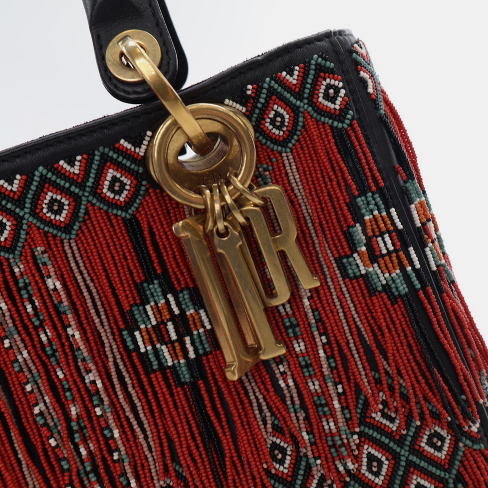 Dior Medium Multicolor/Black Beaded Fringe Lady Dior 