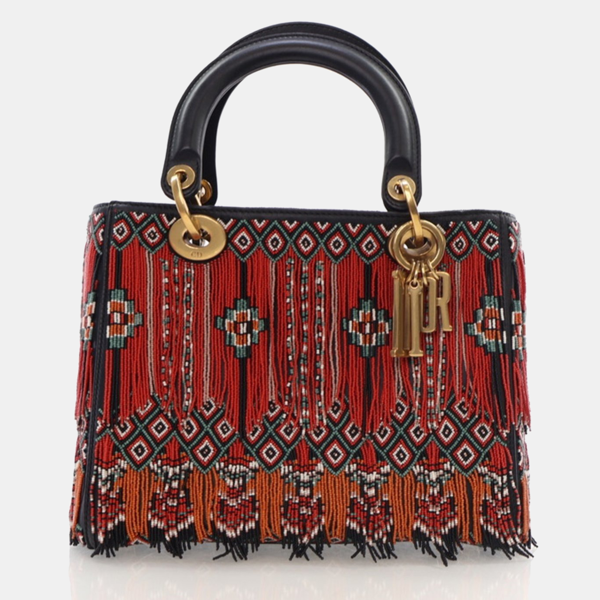 Dior Medium Multicolor/Black Beaded Fringe Lady Dior 