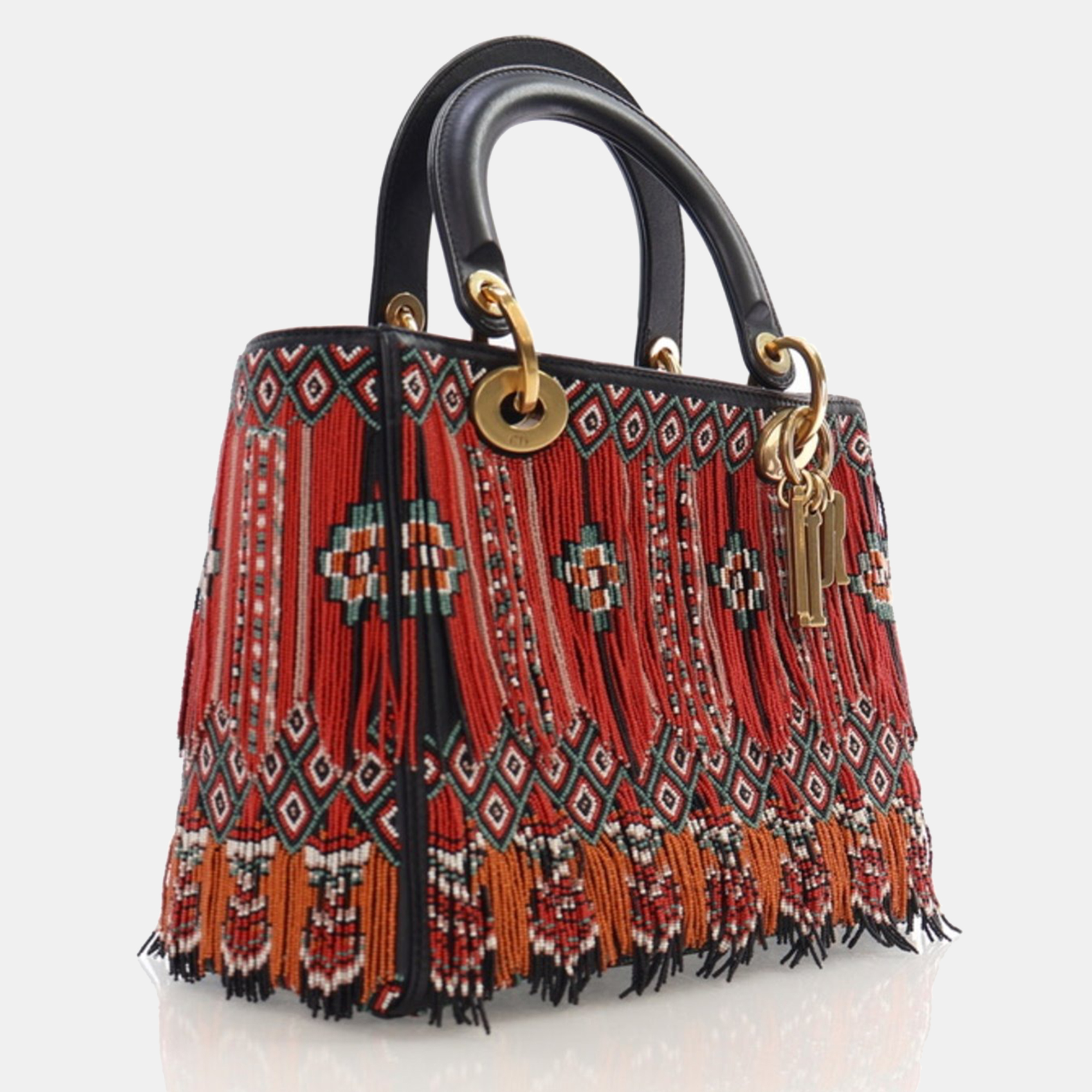 Dior Medium Multicolor/Black Beaded Fringe Lady Dior 