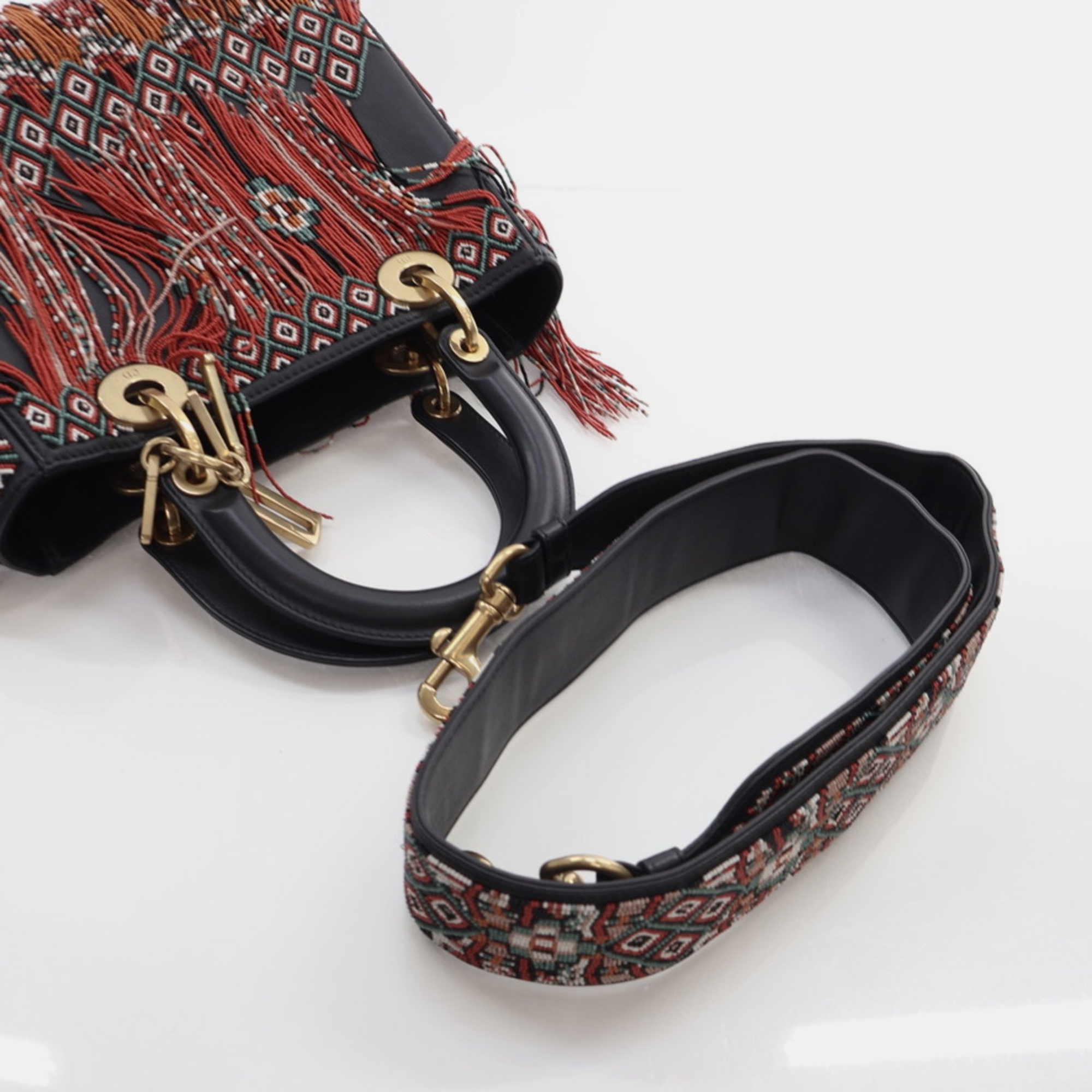 Dior Medium Multicolor/Black Beaded Fringe Lady Dior 