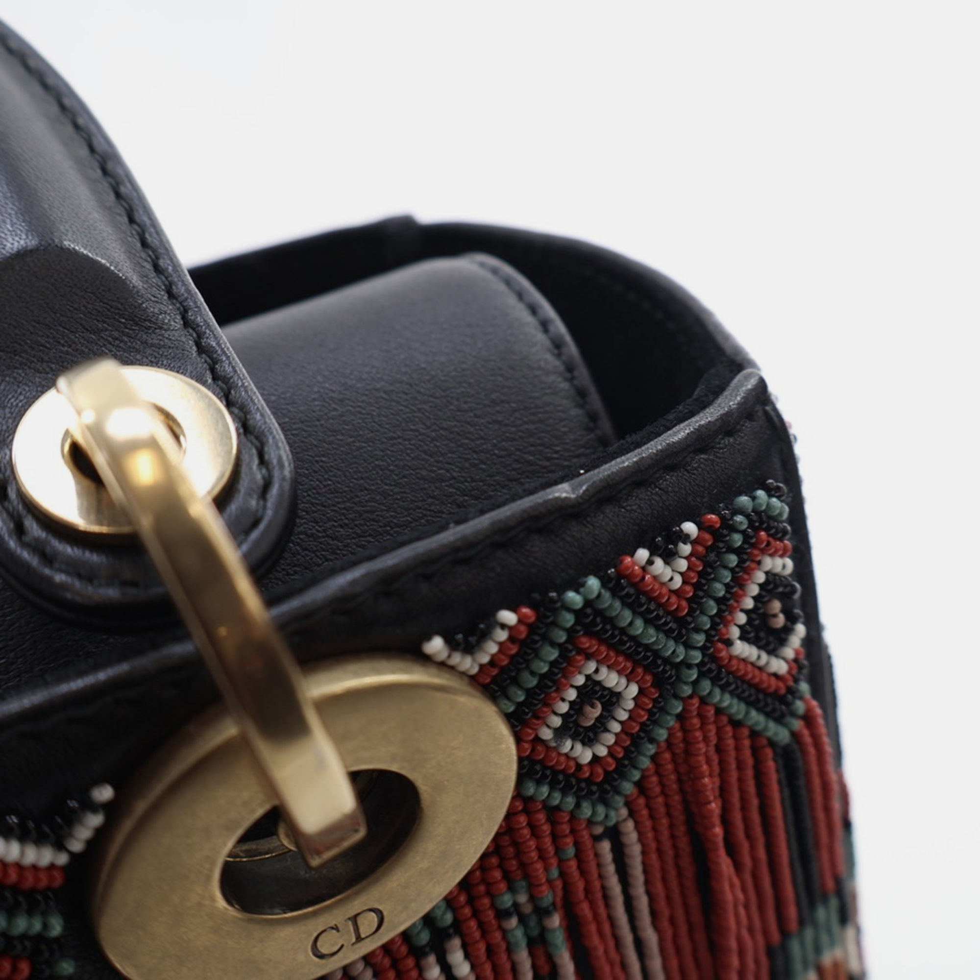 Dior Medium Multicolor/Black Beaded Fringe Lady Dior 