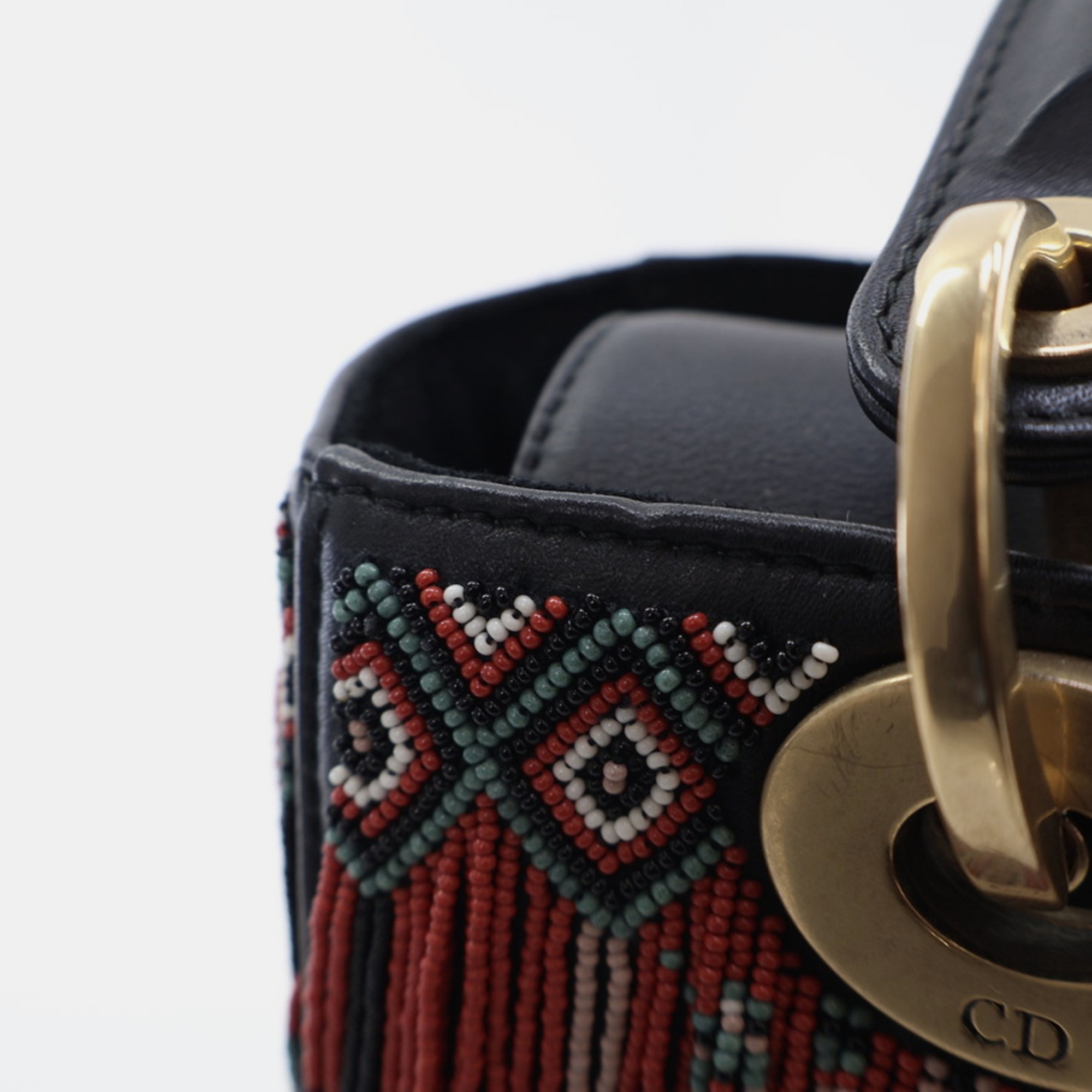 Dior Medium Multicolor/Black Beaded Fringe Lady Dior 