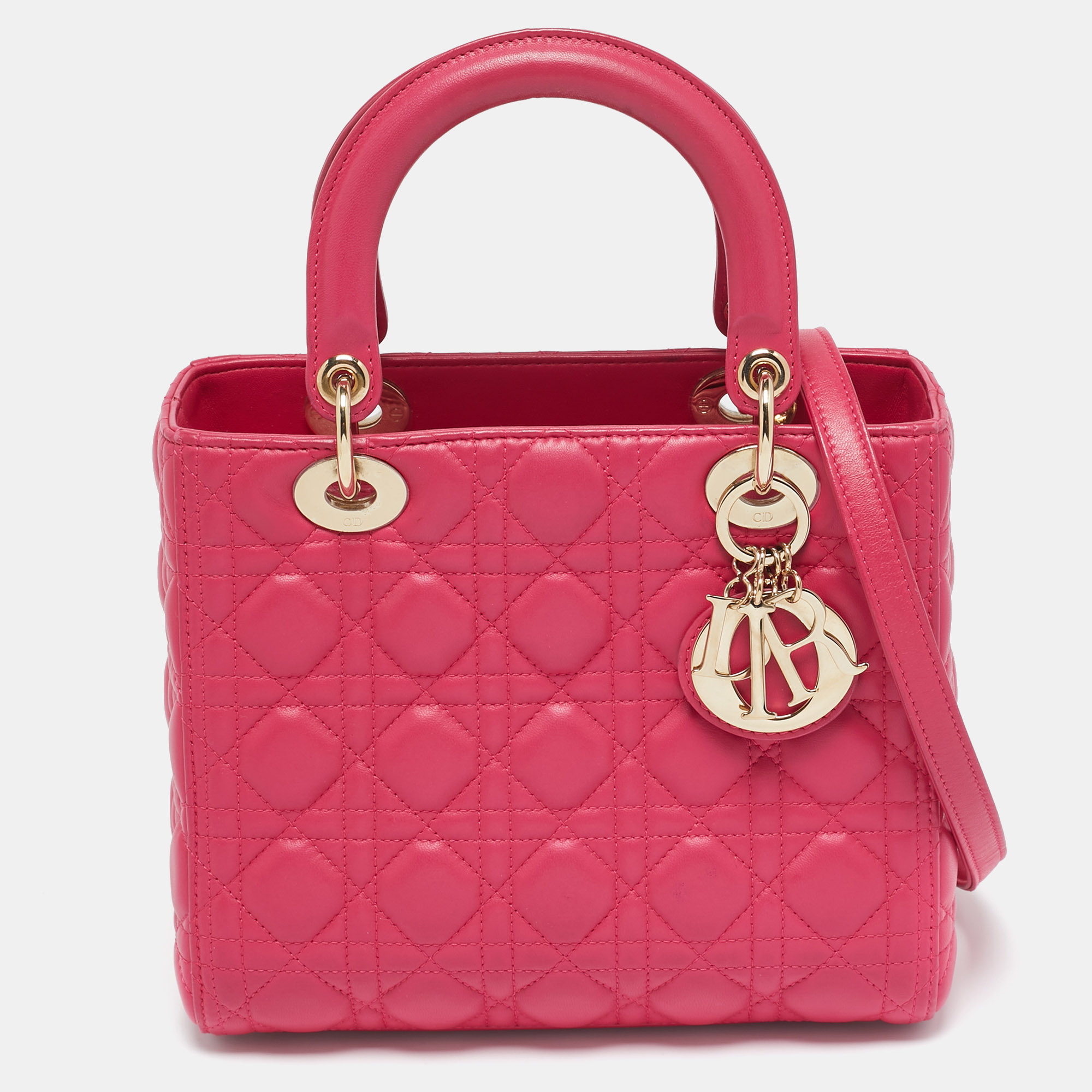 

Dior Dark Pink Cannage Leather  Lady Dior Tote