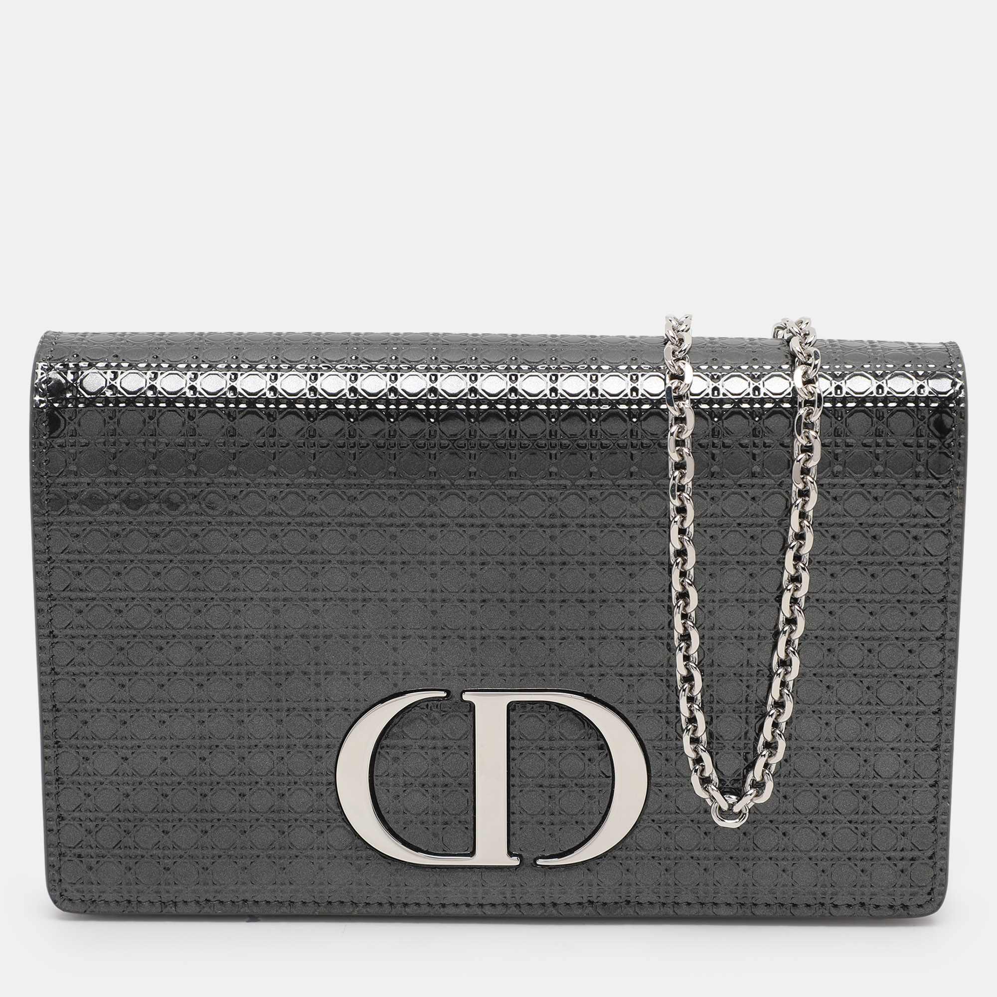 

Dior Silver Micro Cannage Patent Leather 2in1 30 Montaigne Pouch Bag