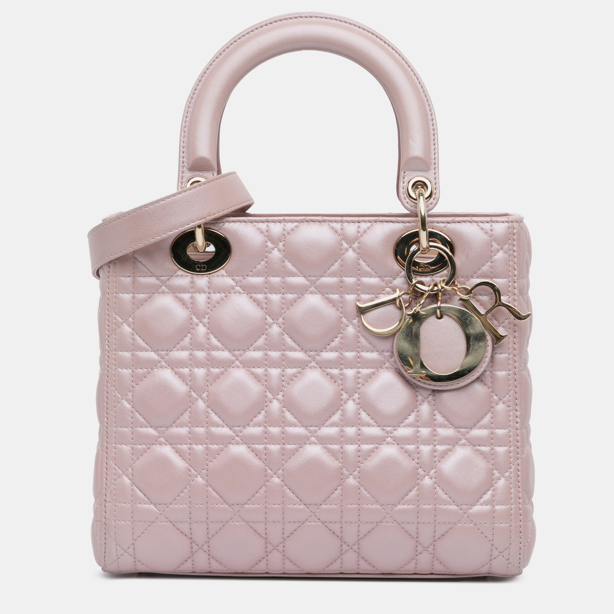 

Dior Pink Pearlescent Lambskin Medium Cannage Lady Dior Tote Bag