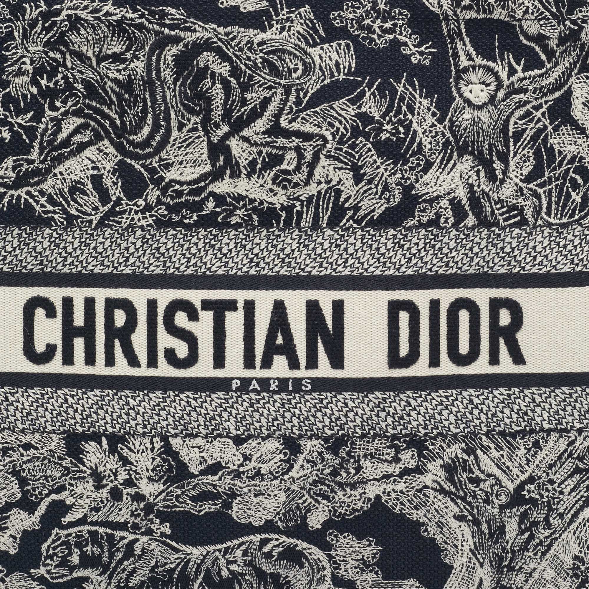 Dior Navy Blue Embroidered Canvas Large Dioriviera Toile De Jouy Book Tote 