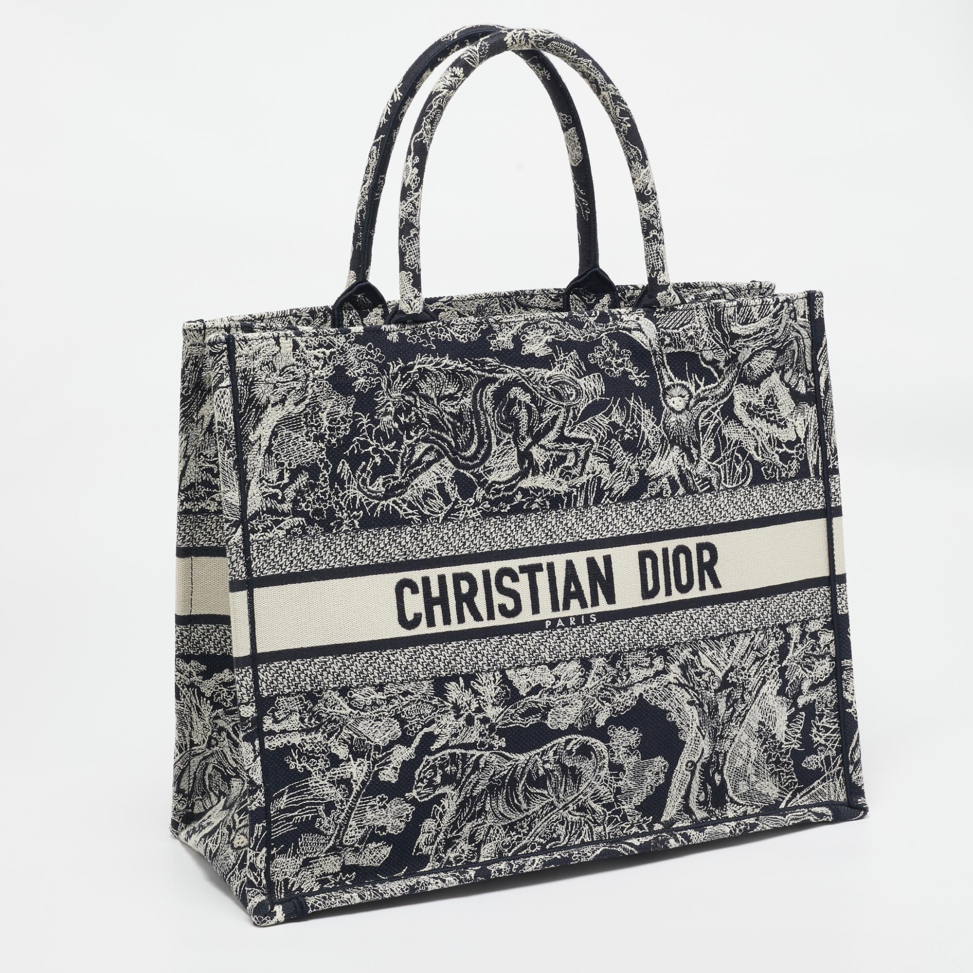 Dior Navy Blue Embroidered Canvas Large Dioriviera Toile De Jouy Book Tote 