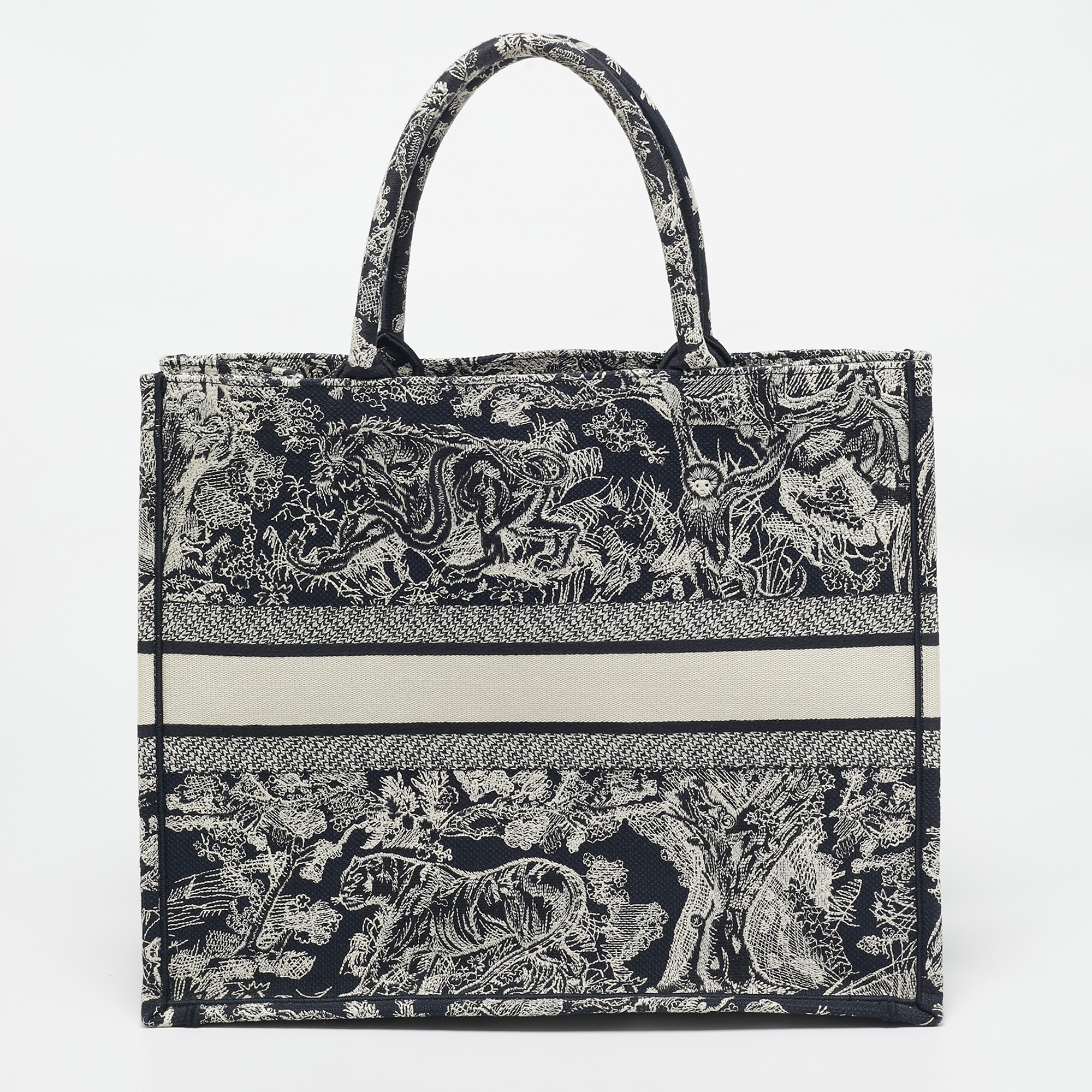 Dior Navy Blue Embroidered Canvas Large Dioriviera Toile De Jouy Book Tote 