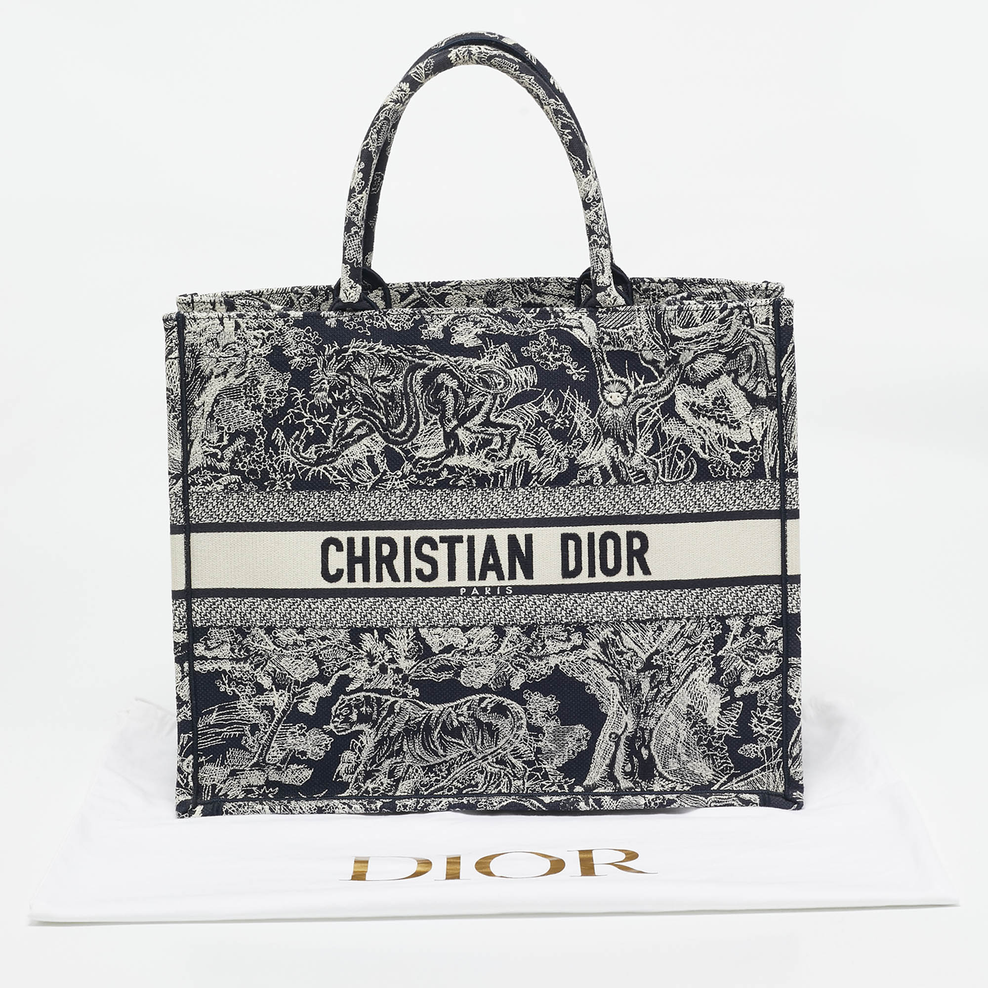 Dior Navy Blue Embroidered Canvas Large Dioriviera Toile De Jouy Book Tote 