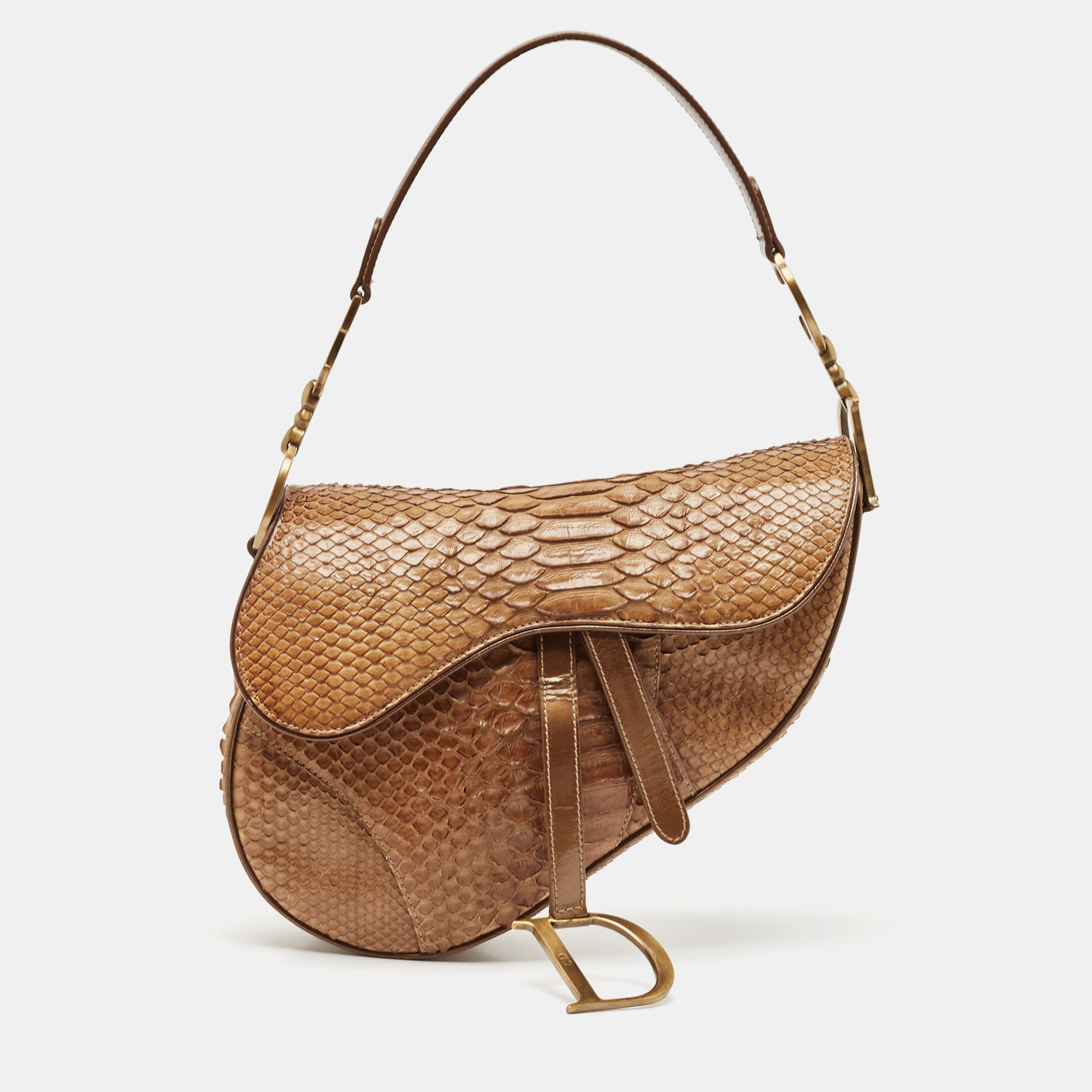 

Dior Brown Glossy Python and Leather Saddle Bag