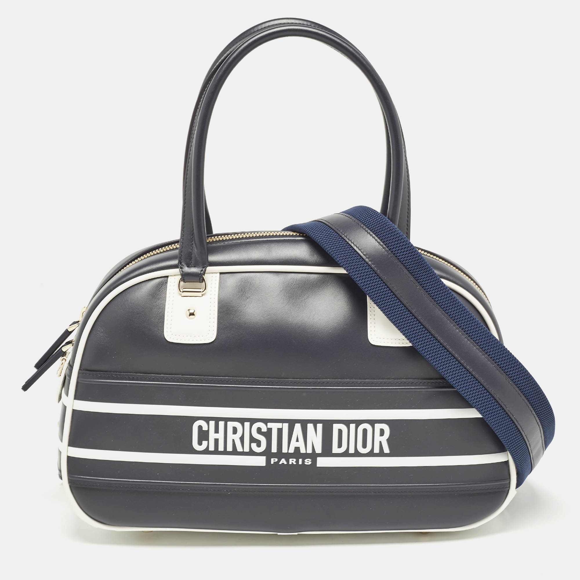 

Dior Navy Blue/White Leather and Rubber Medium Vibe Bowler Bag