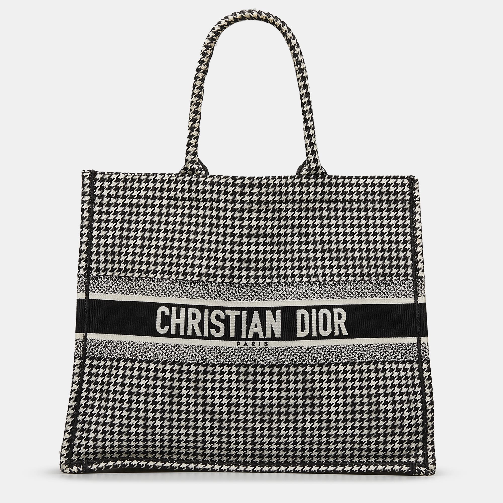 

Dior Black Large Houndstooth Book Tote Bag