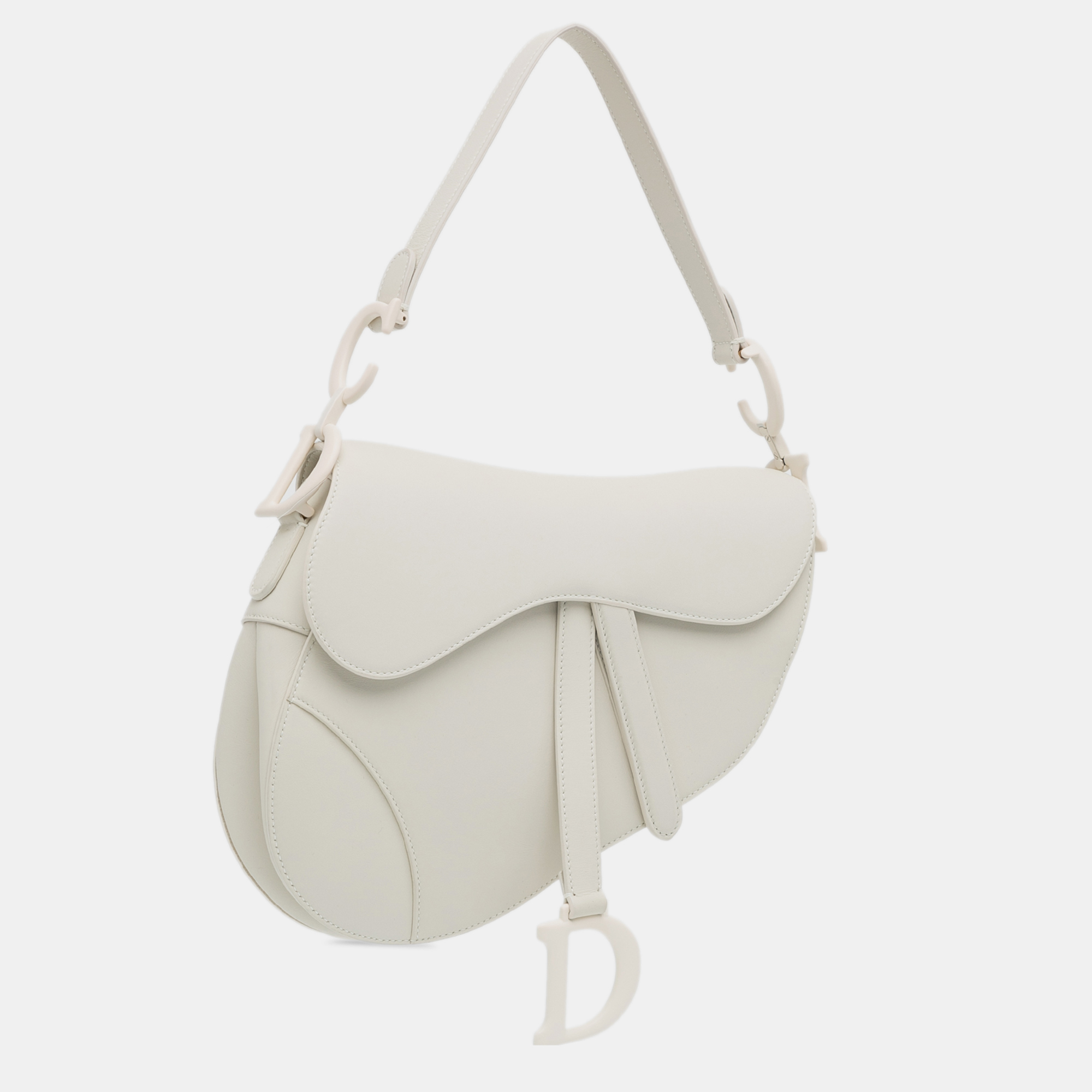 Dior White Ultra Matte Calfskin Saddle Bag 