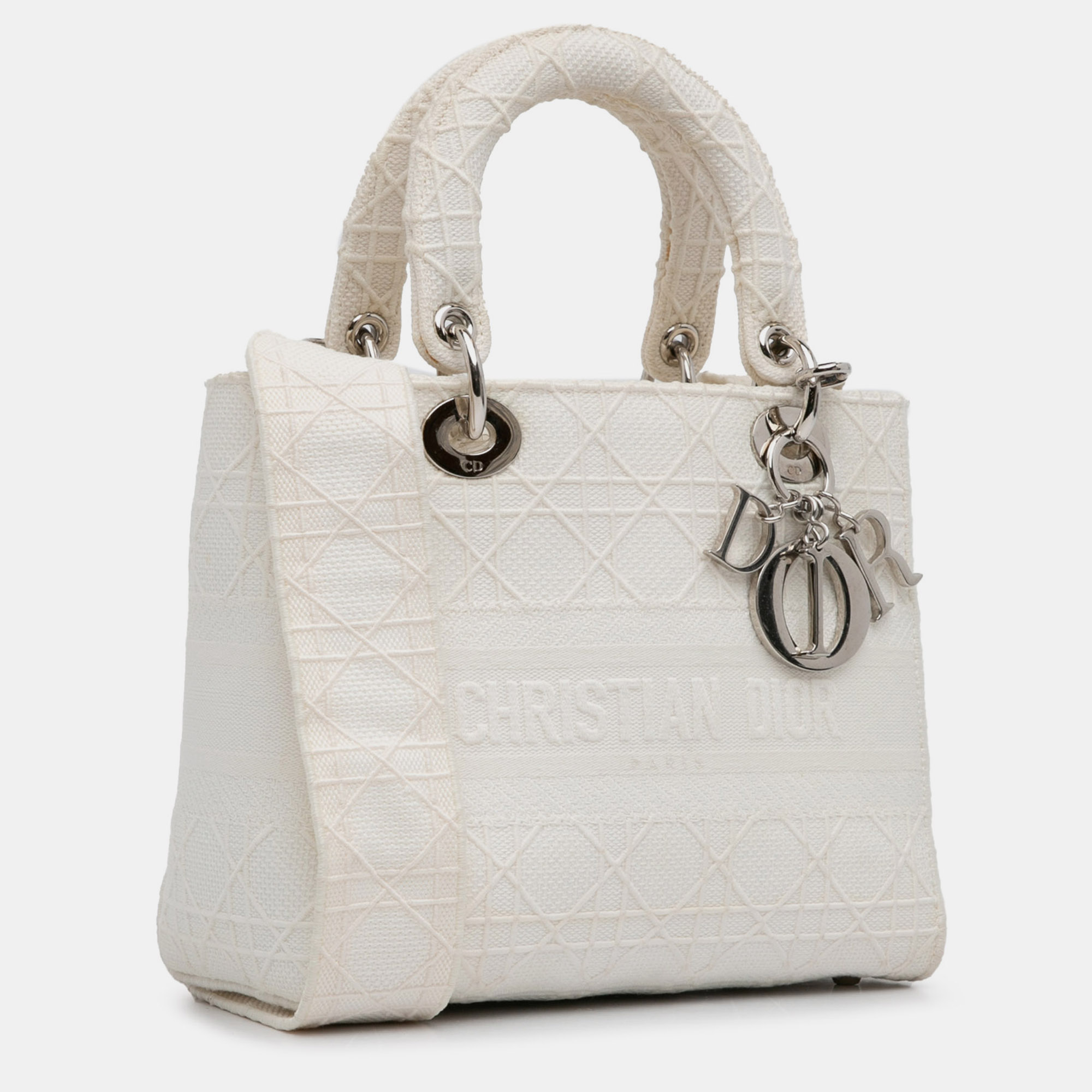 Dior White Medium Cannage Lady D-Lite 