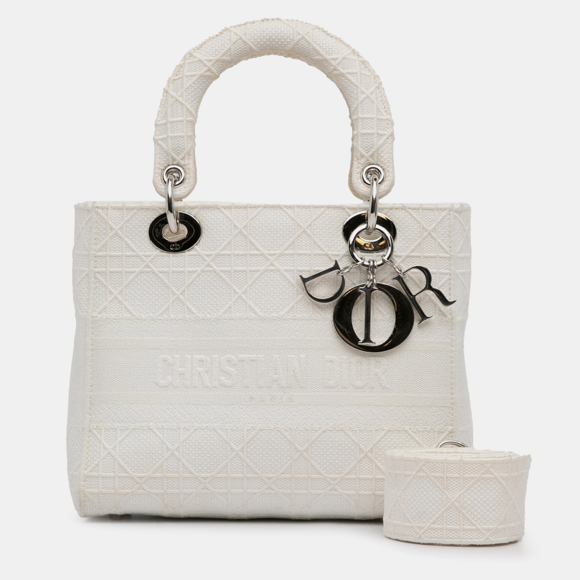 Dior White Medium Cannage Lady D-Lite 