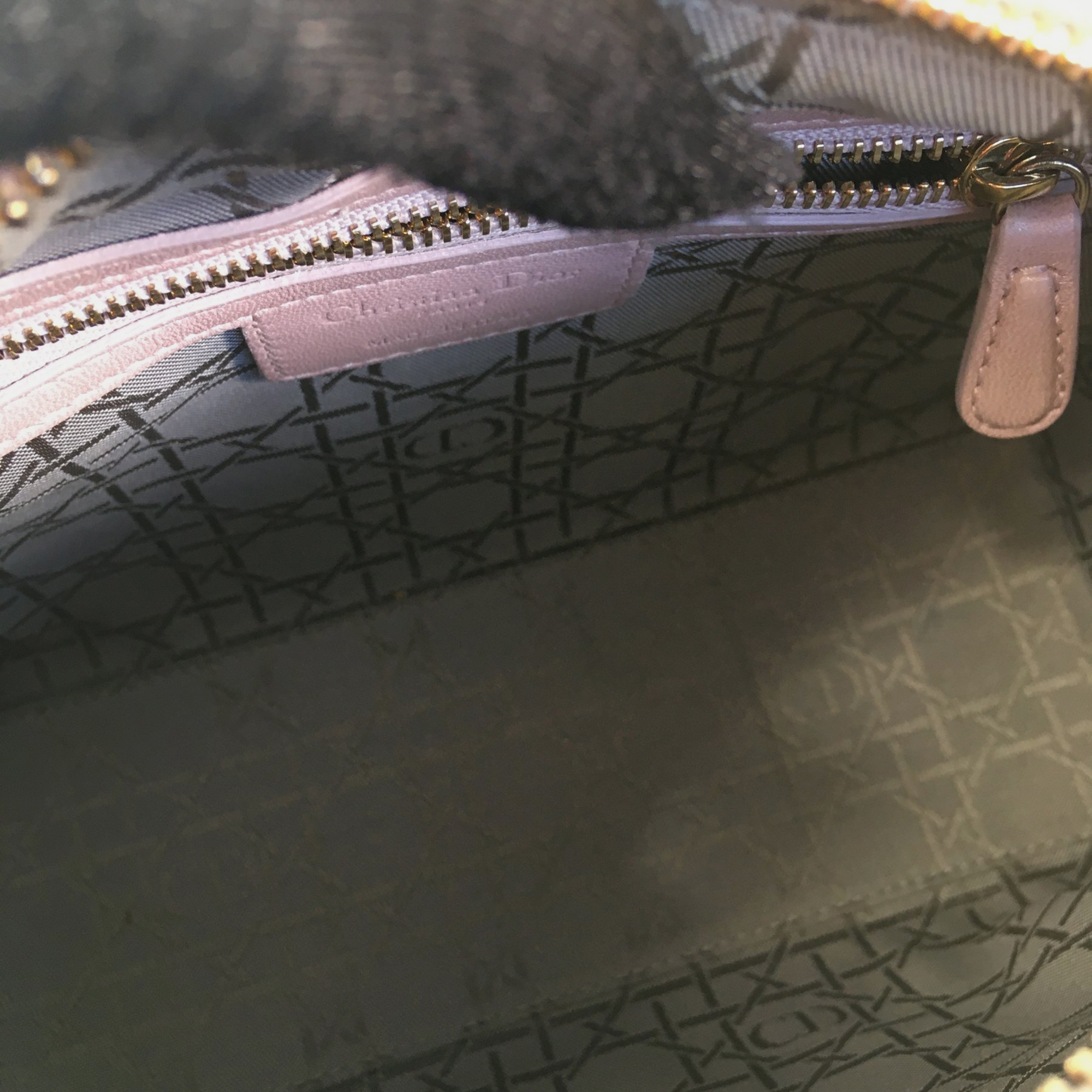 Dior Pink Pearlescent Lambskin Medium Cannage Lady Dior Tote Bag 