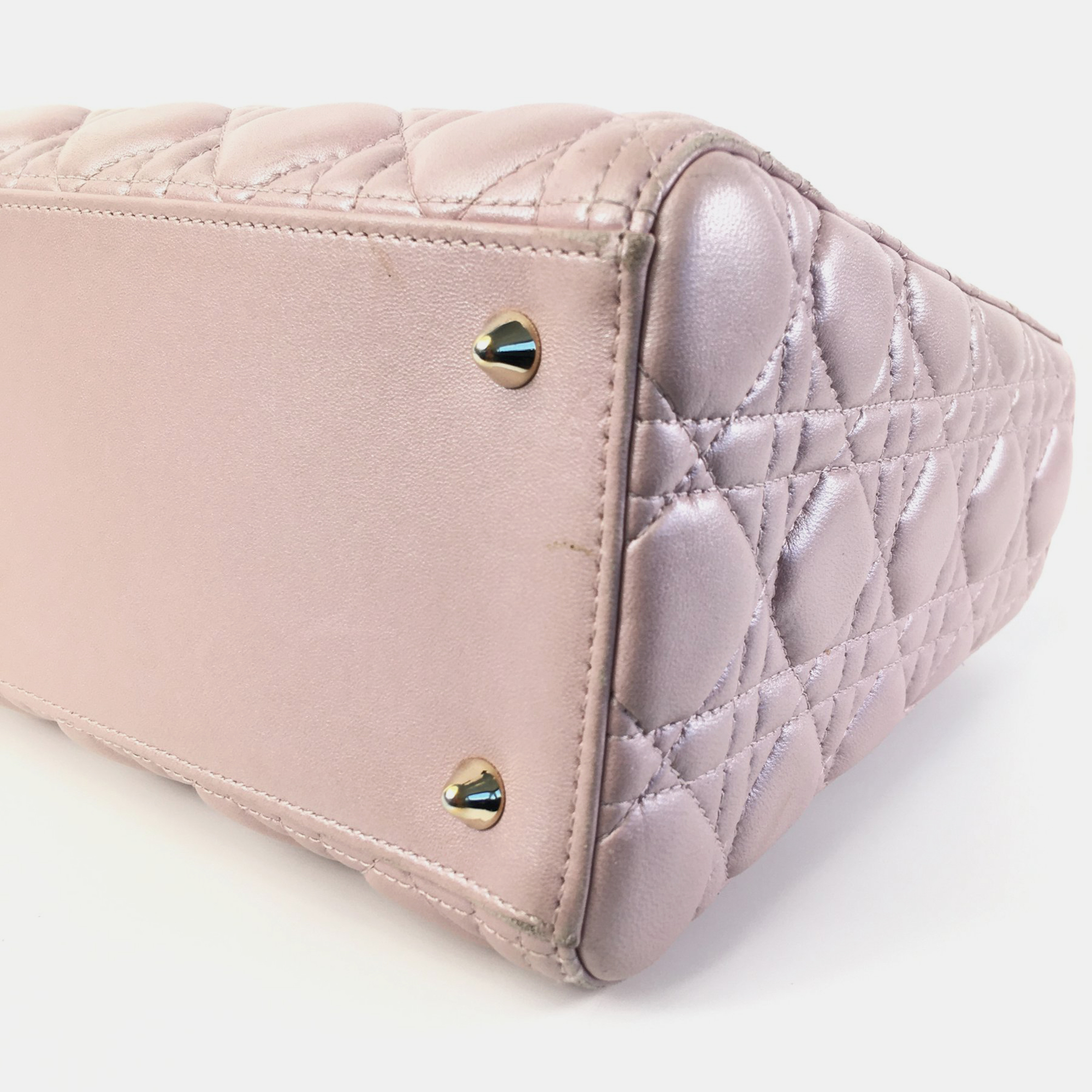 Dior Pink Pearlescent Lambskin Medium Cannage Lady Dior Tote Bag 