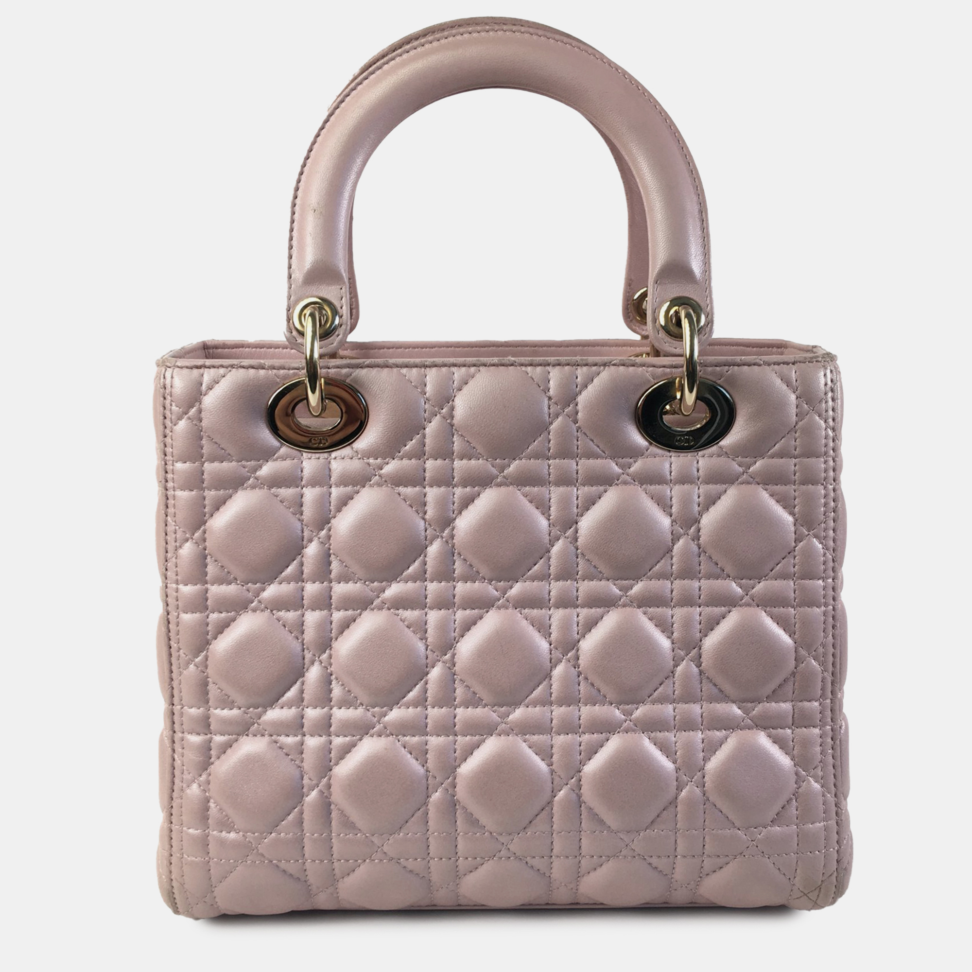 Dior Pink Pearlescent Lambskin Medium Cannage Lady Dior Tote Bag 