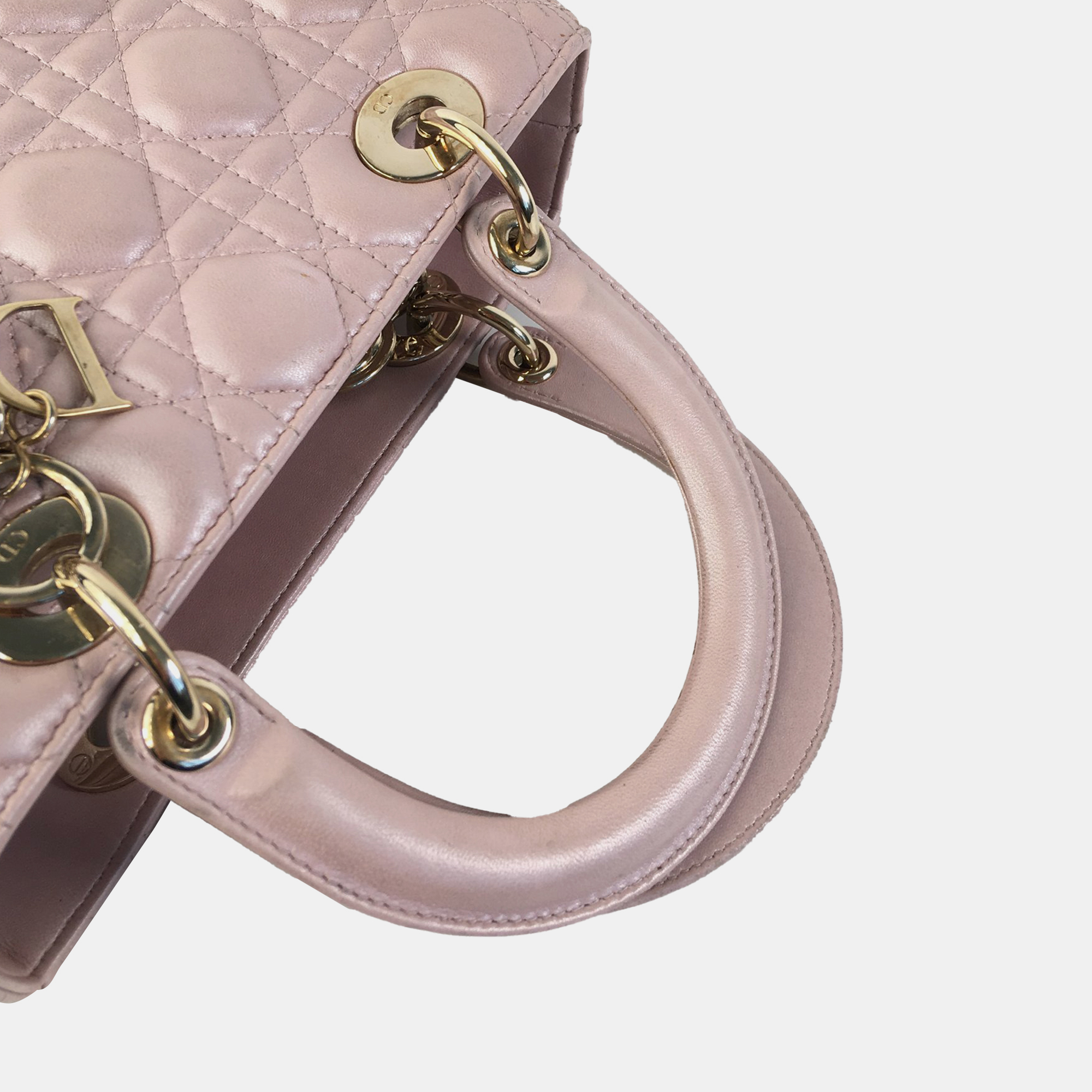Dior Pink Pearlescent Lambskin Medium Cannage Lady Dior Tote Bag 