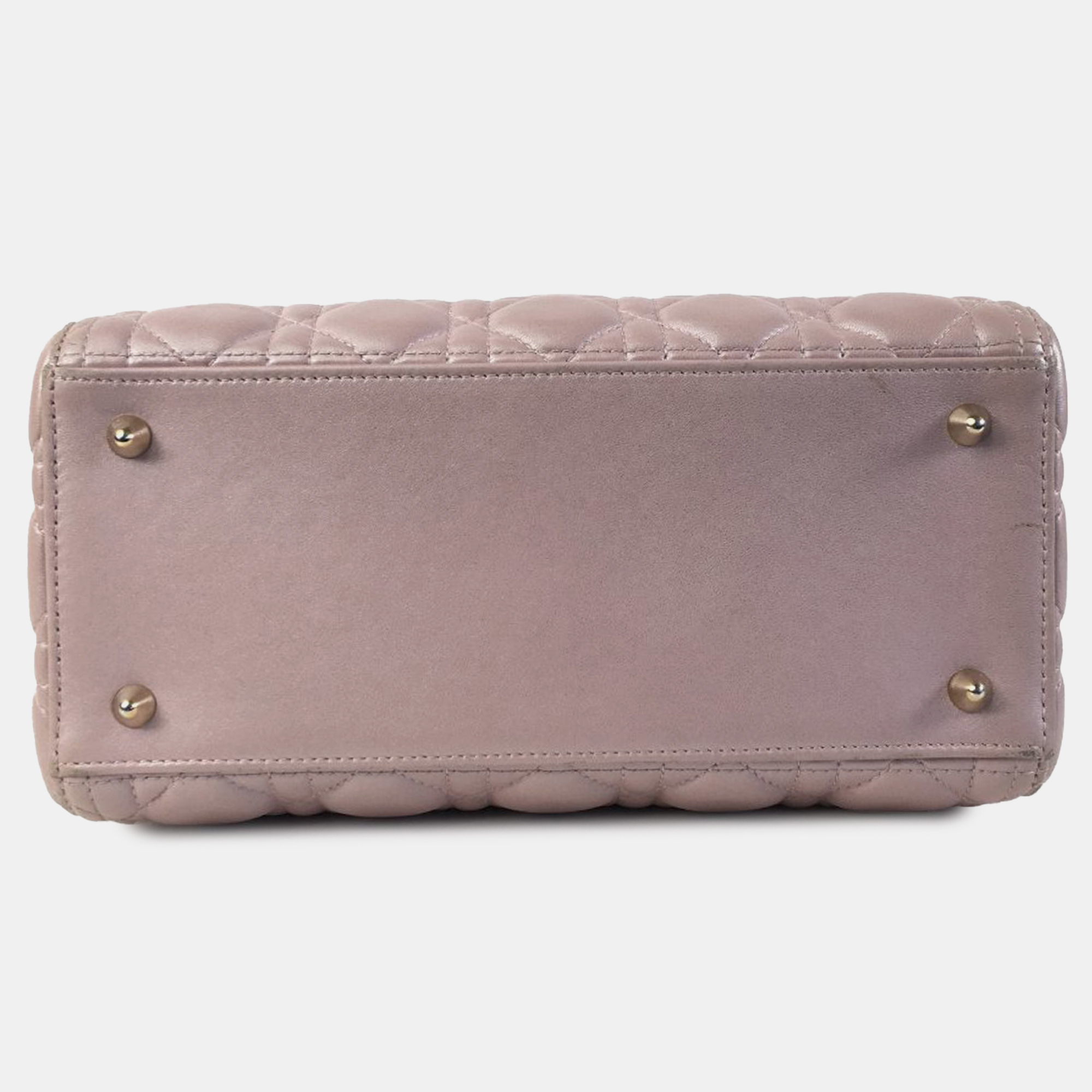 Dior Pink Pearlescent Lambskin Medium Cannage Lady Dior Tote Bag 