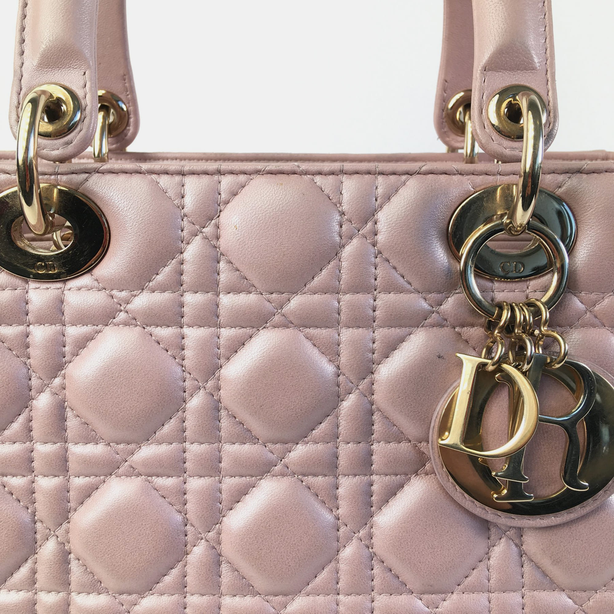 Dior Pink Pearlescent Lambskin Medium Cannage Lady Dior Tote Bag 
