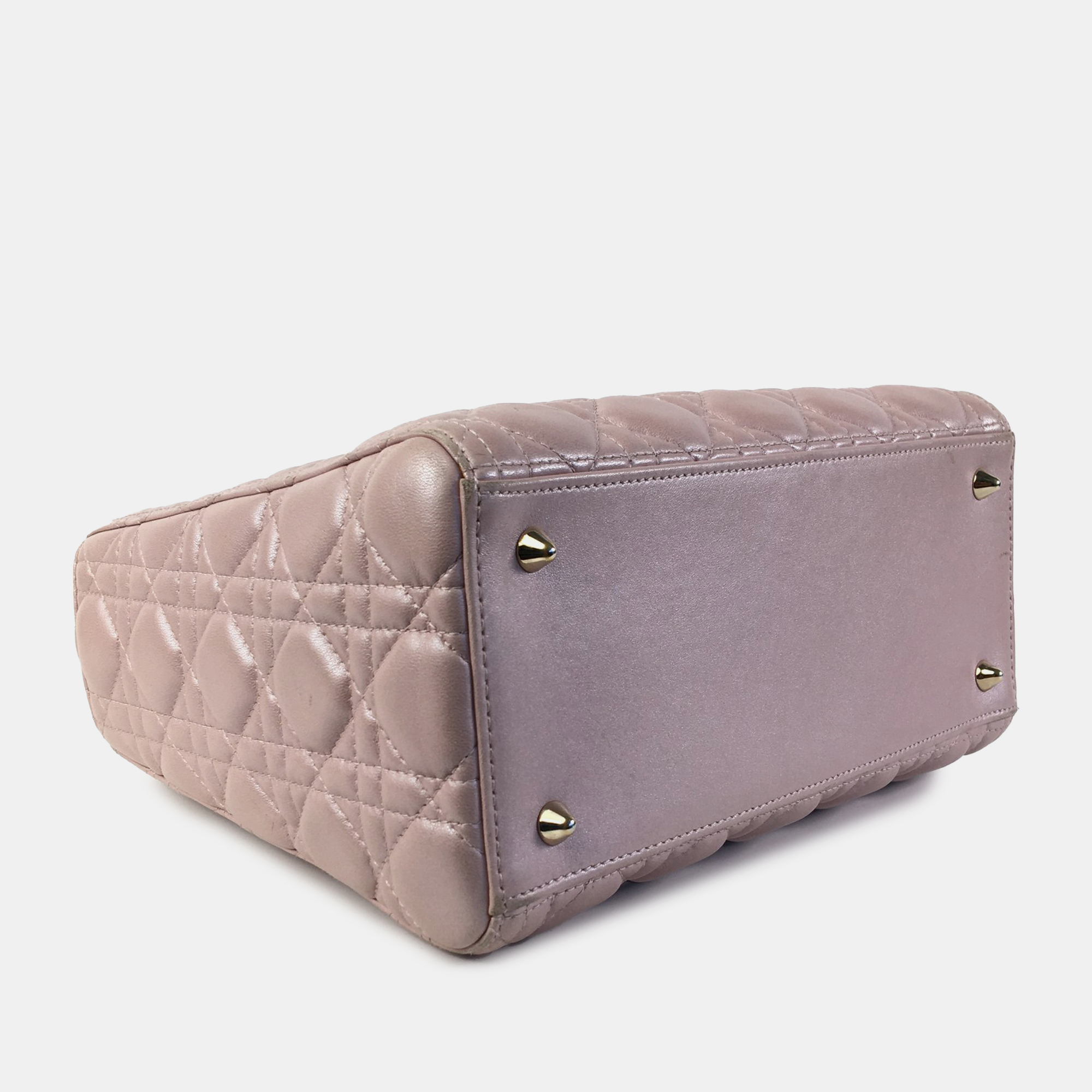 Dior Pink Pearlescent Lambskin Medium Cannage Lady Dior Tote Bag 