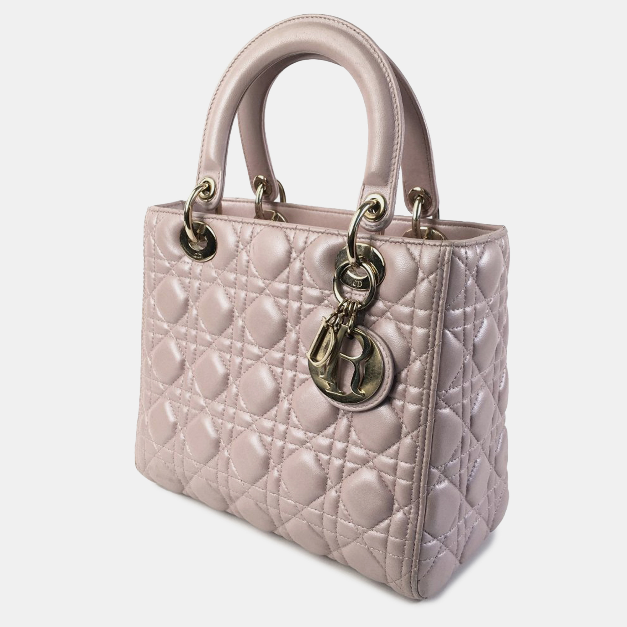 Dior Pink Pearlescent Lambskin Medium Cannage Lady Dior Tote Bag 