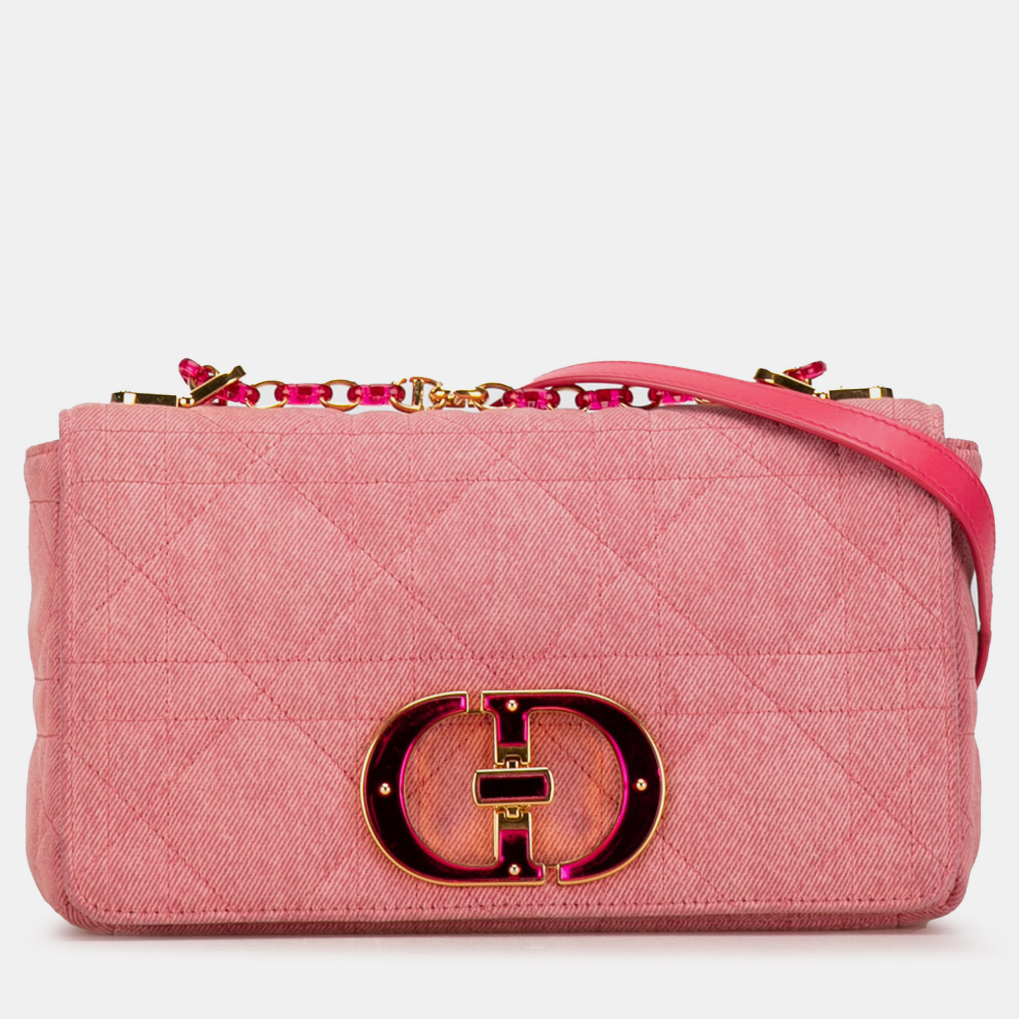 

Dior Pink Medium Denim Macrocannage Caro Bag