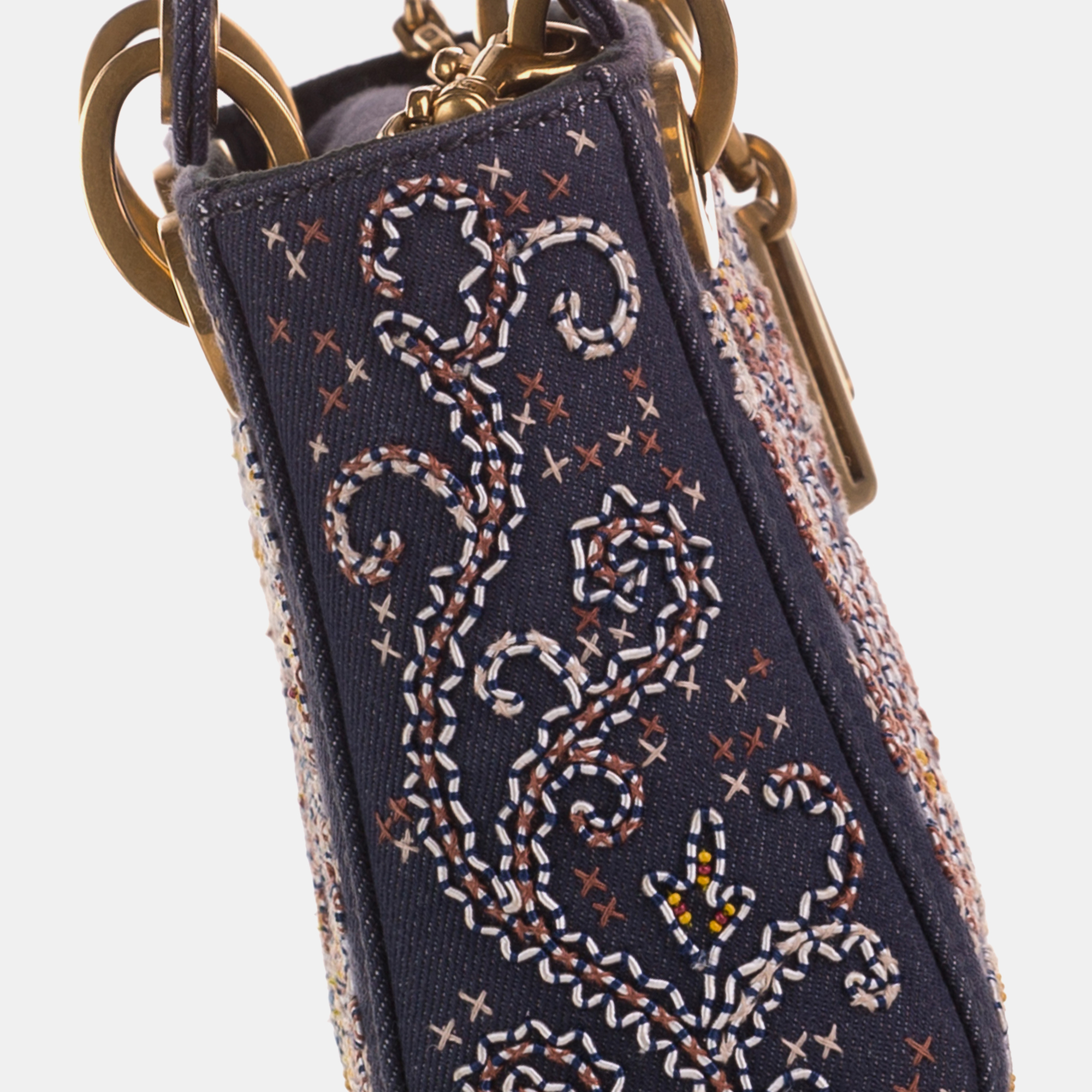 Dior Blue Mini Denim Embroidered Lady Dior Bag 