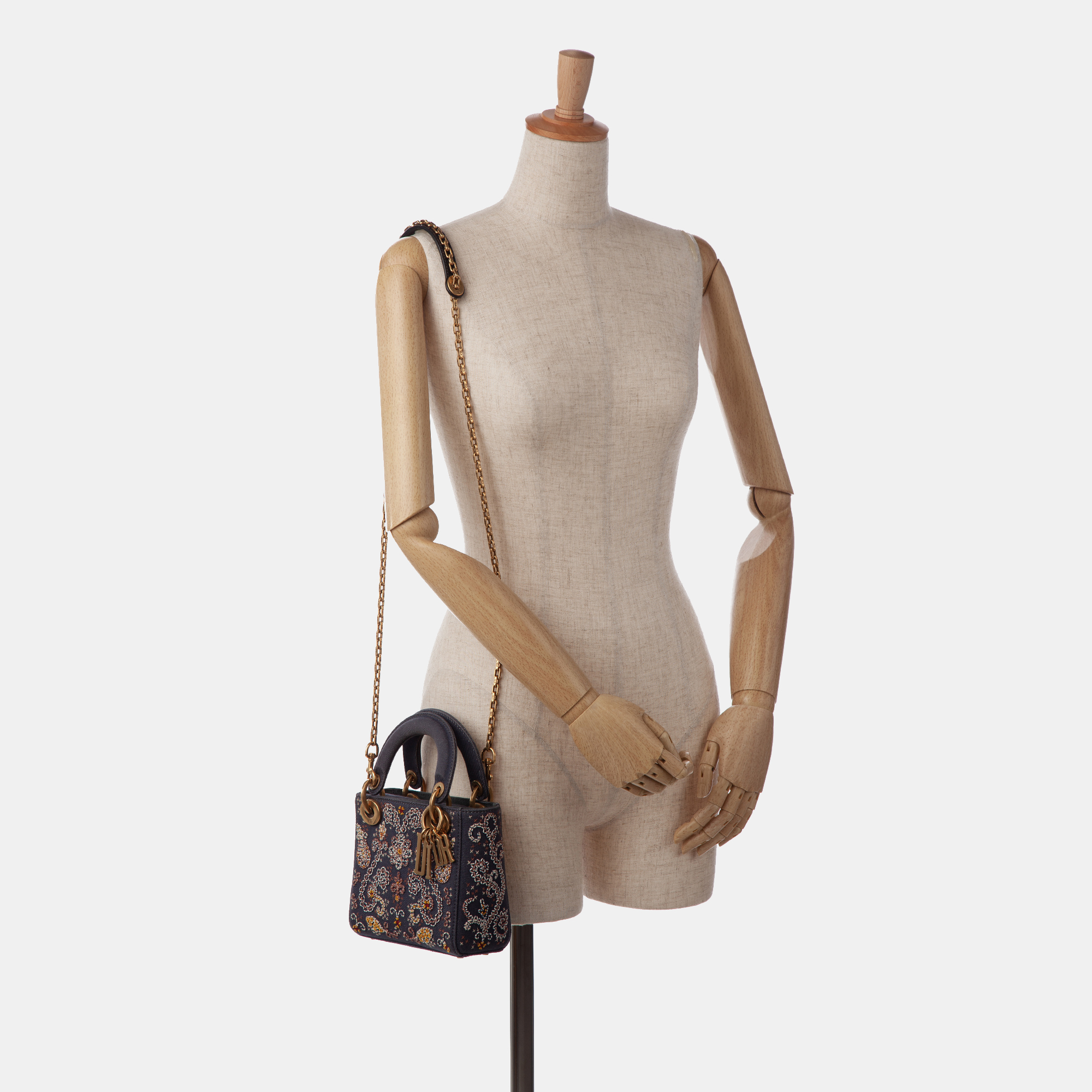 Dior Blue Mini Denim Embroidered Lady Dior Bag 