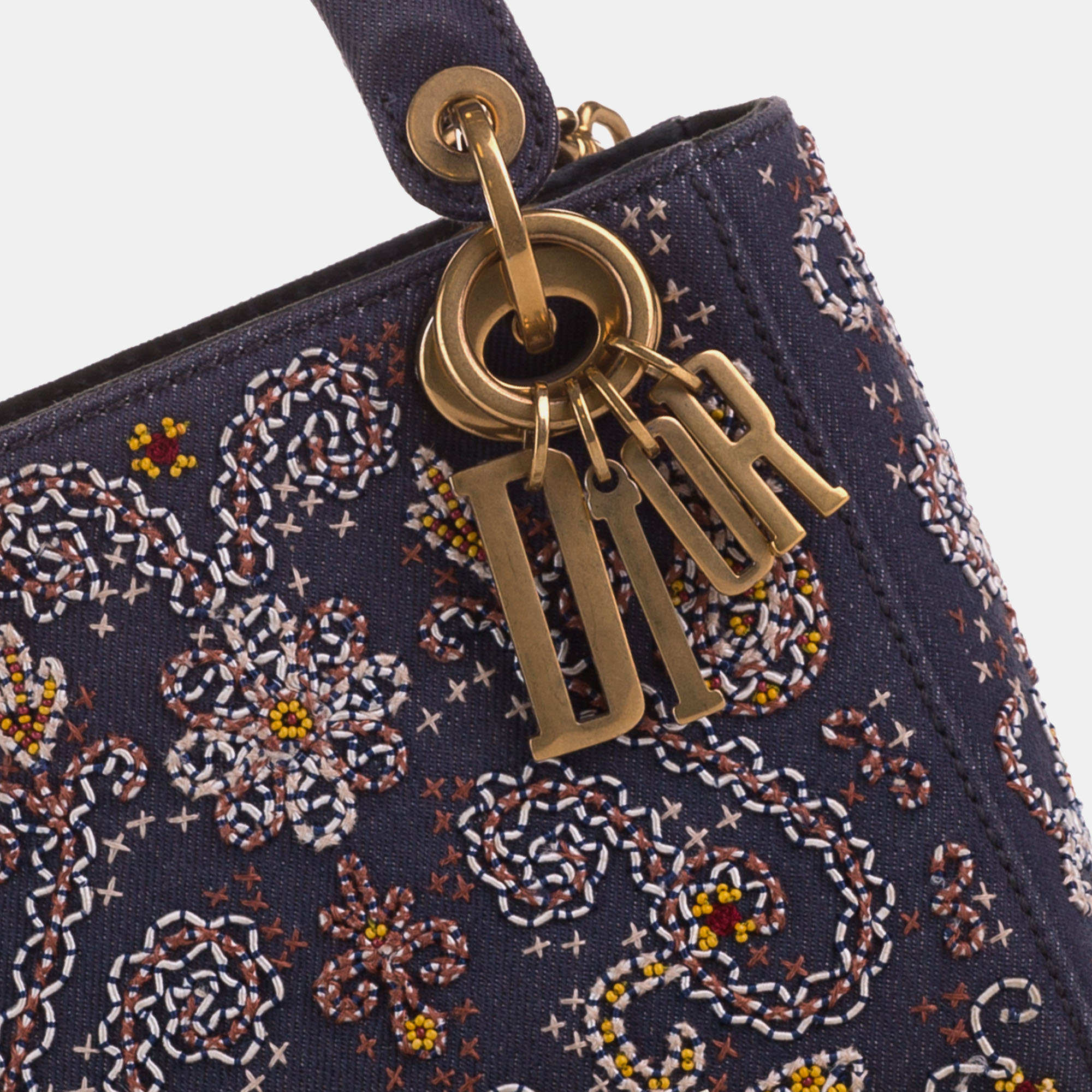 Dior Blue Mini Denim Embroidered Lady Dior Bag 