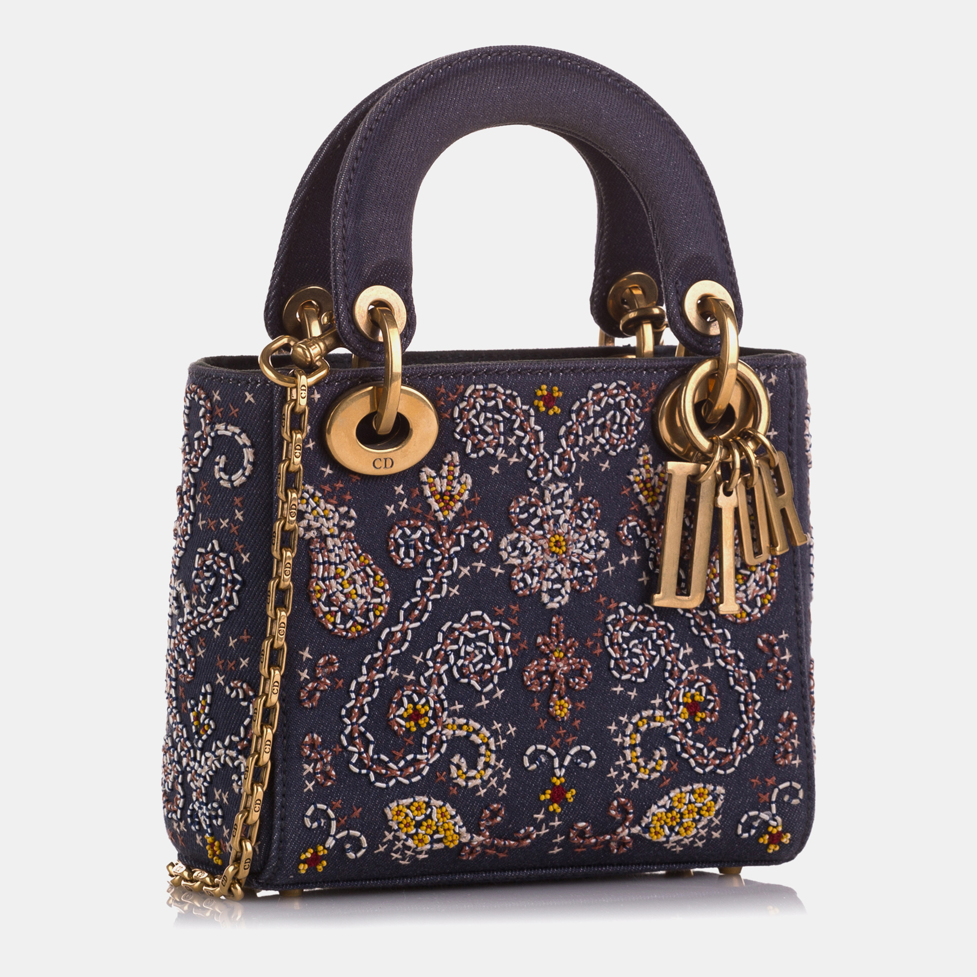 Dior Blue Mini Denim Embroidered Lady Dior Bag 