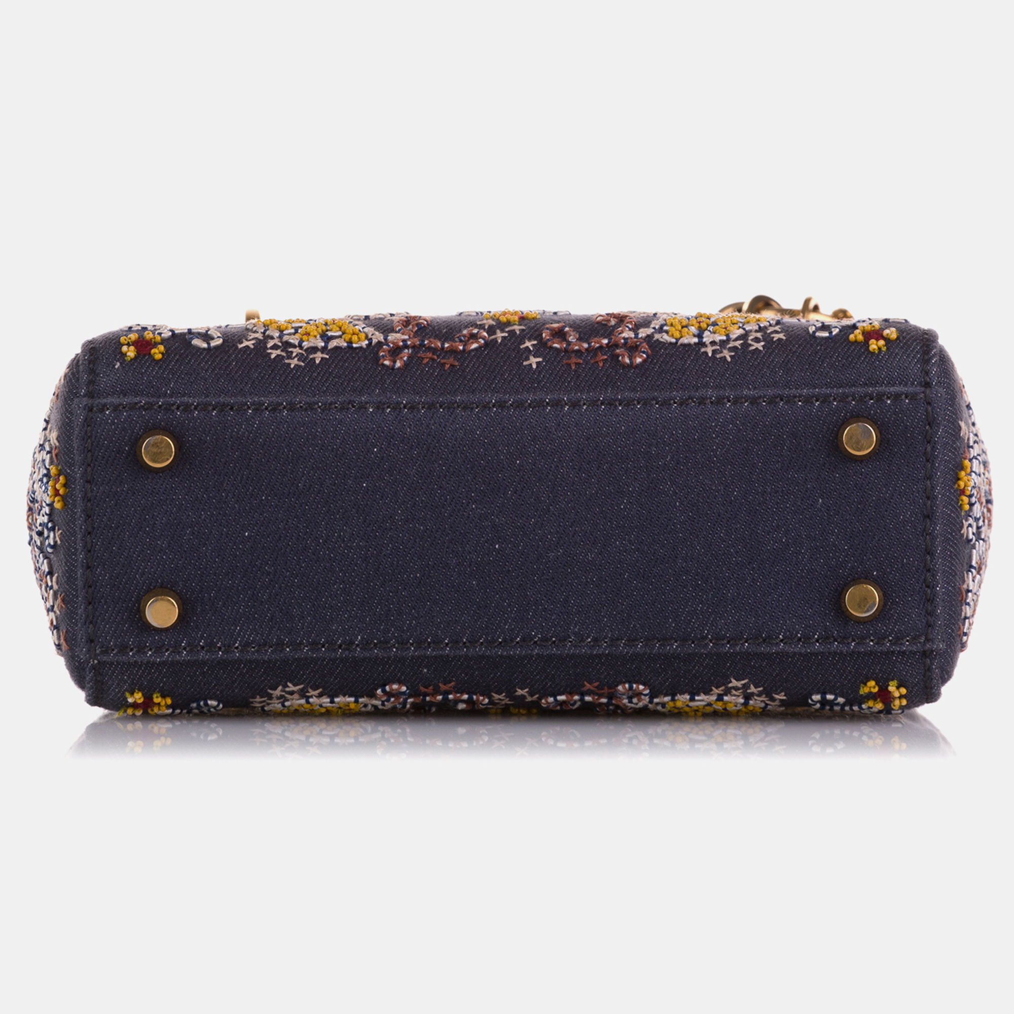 Dior Blue Mini Denim Embroidered Lady Dior Bag 