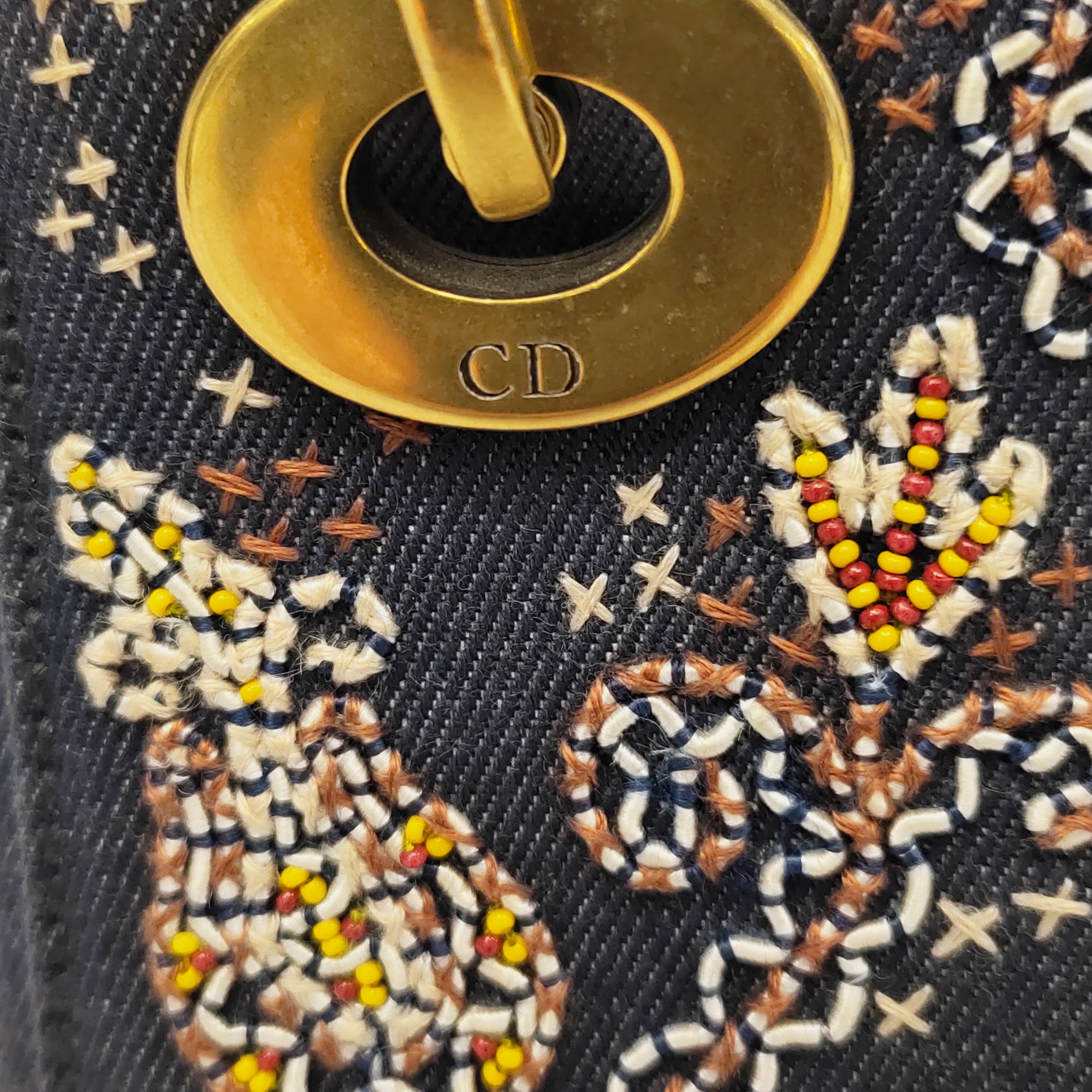 Dior Blue Mini Denim Embroidered Lady Dior Bag 