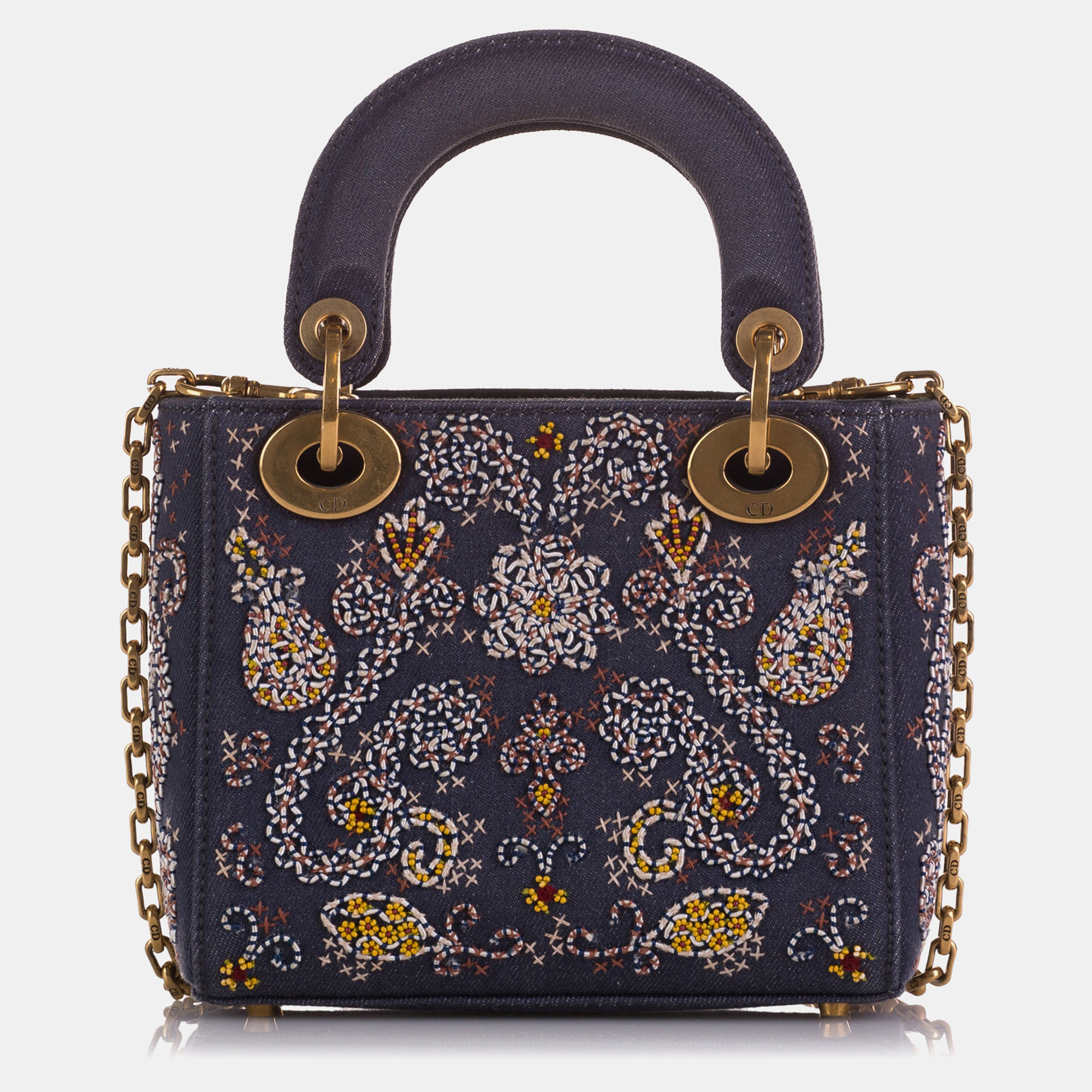 Dior Blue Mini Denim Embroidered Lady Dior Bag 