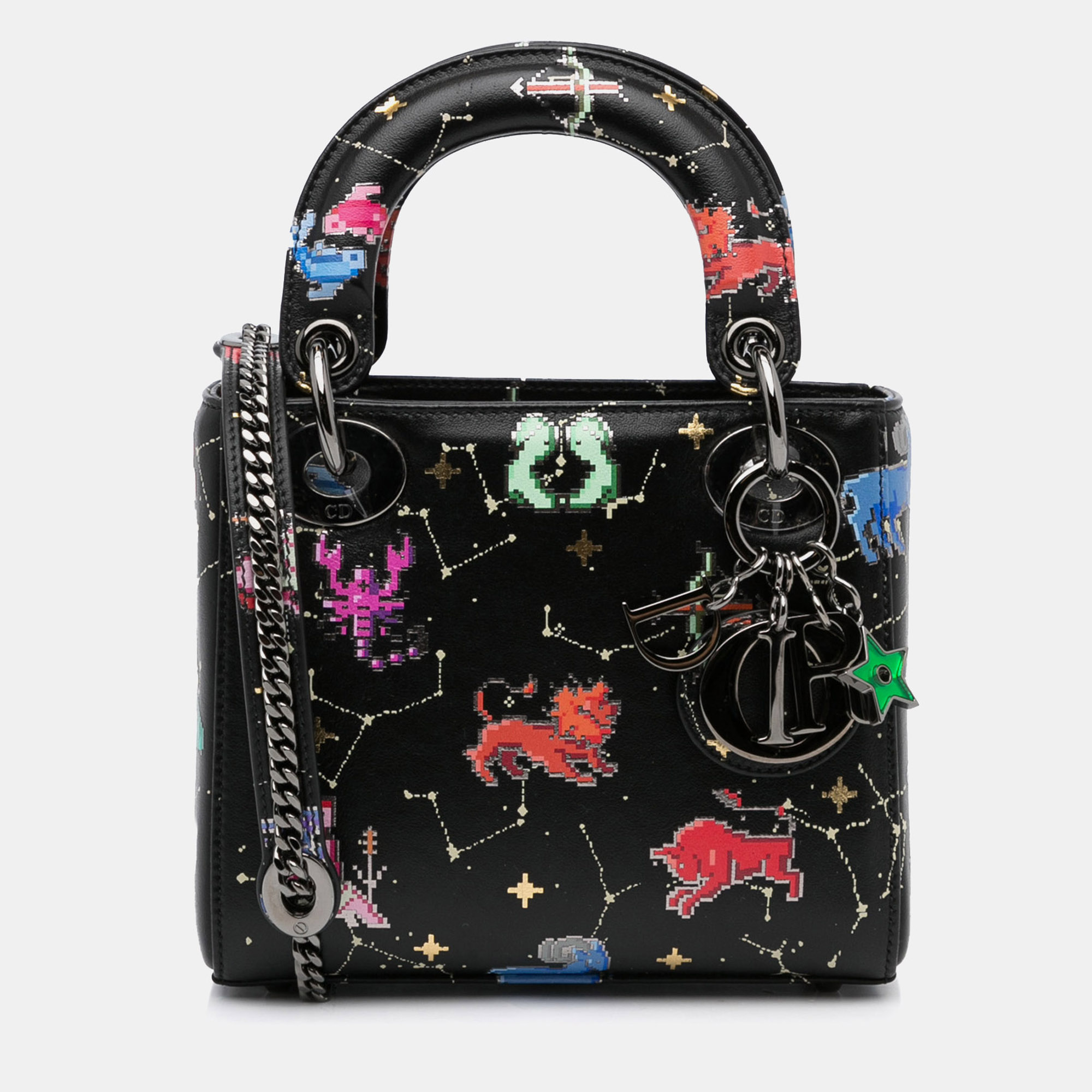 

Dior Black Leather Mini Lady Dior Pixel Zodiac Tote Bag